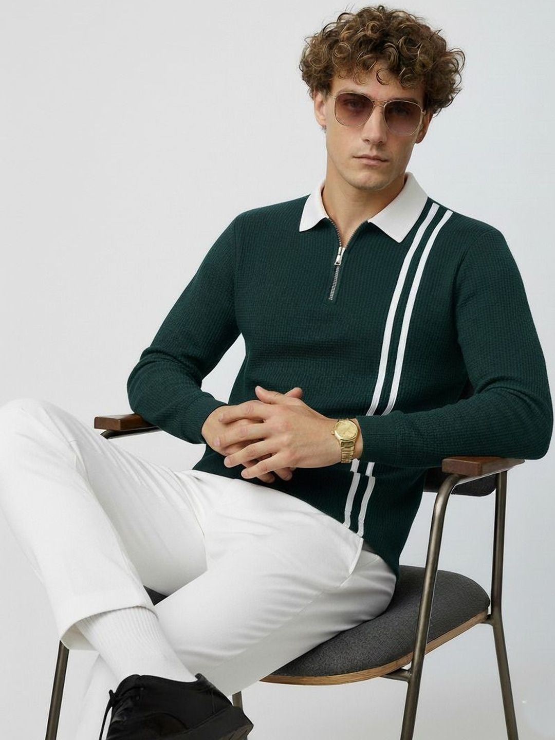 R.Code by The Roadster Life Co. Men Striped Polo Collar T-shirt