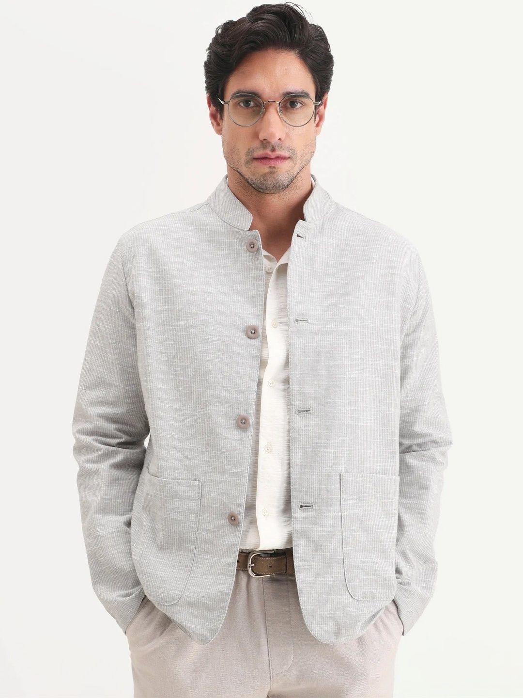 RARE RABBIT Bira Men Washed Striped Open Front Jacket