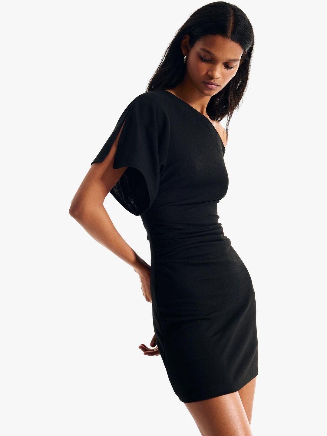 Asymmetric striped mini dress
