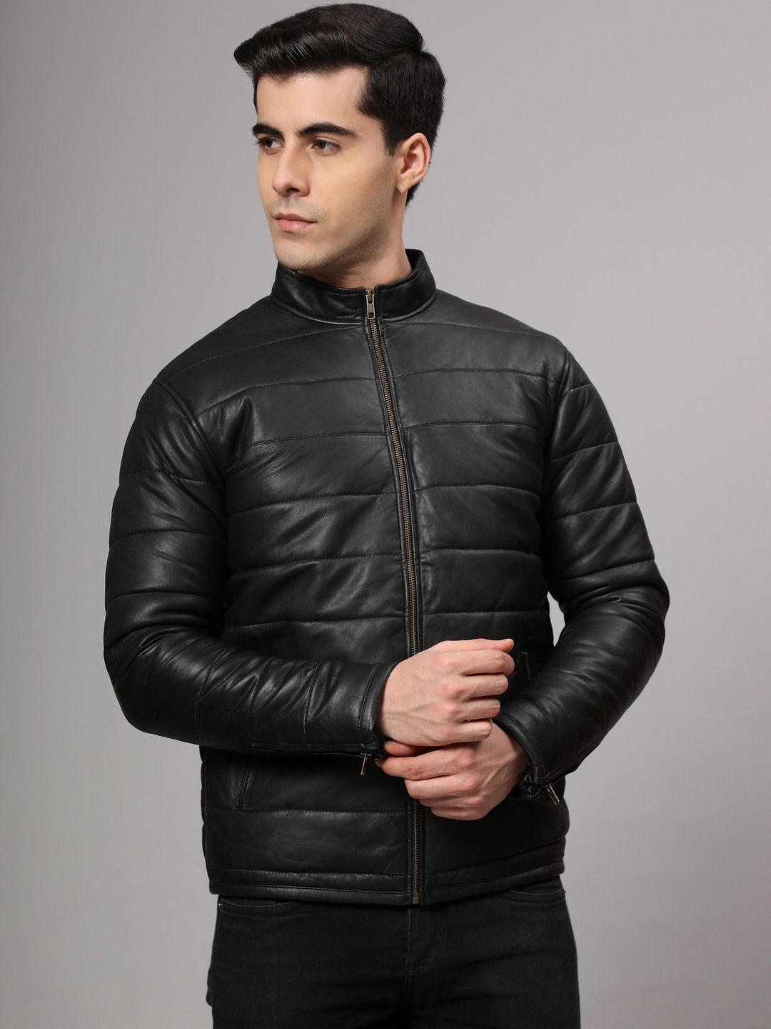 Charmshilp Men Leather Puffer Jacket