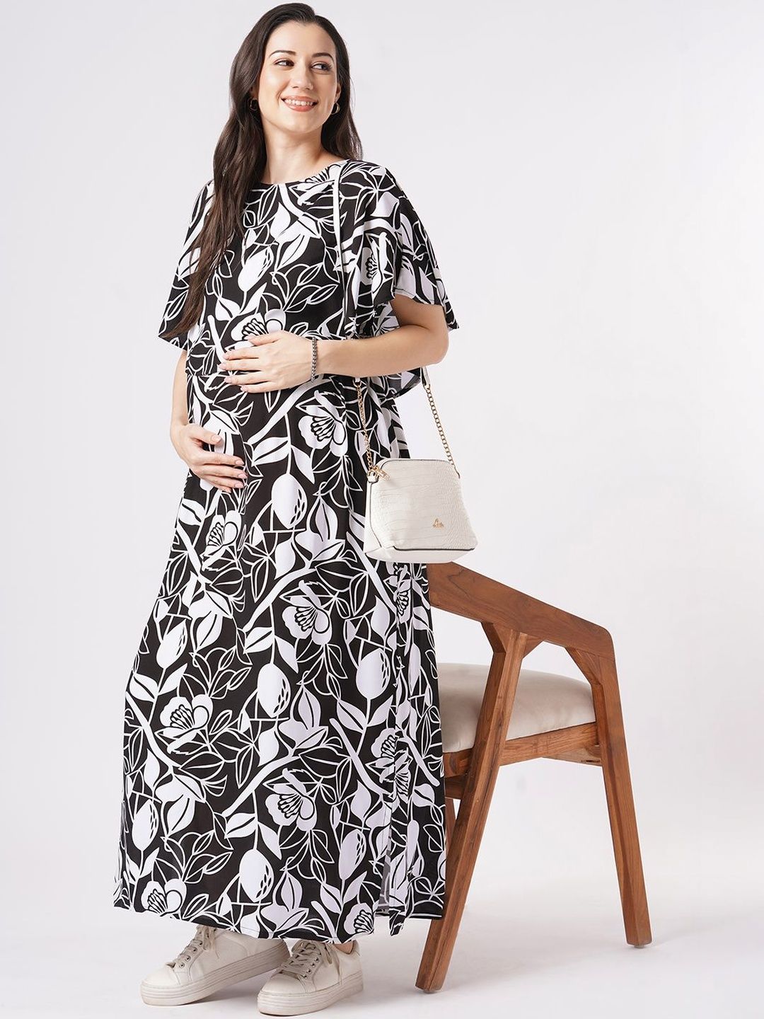 chinese dress ladies Peach Maternity & Nursing Kaftan Maxi Dress main image 1