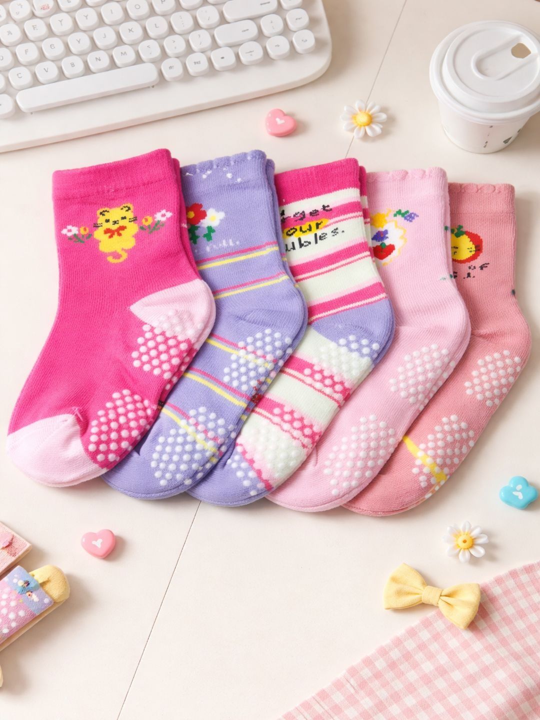 CORTICA Unisex Kids Pack of 5 Cotton Blend Assorted Patterned Socks