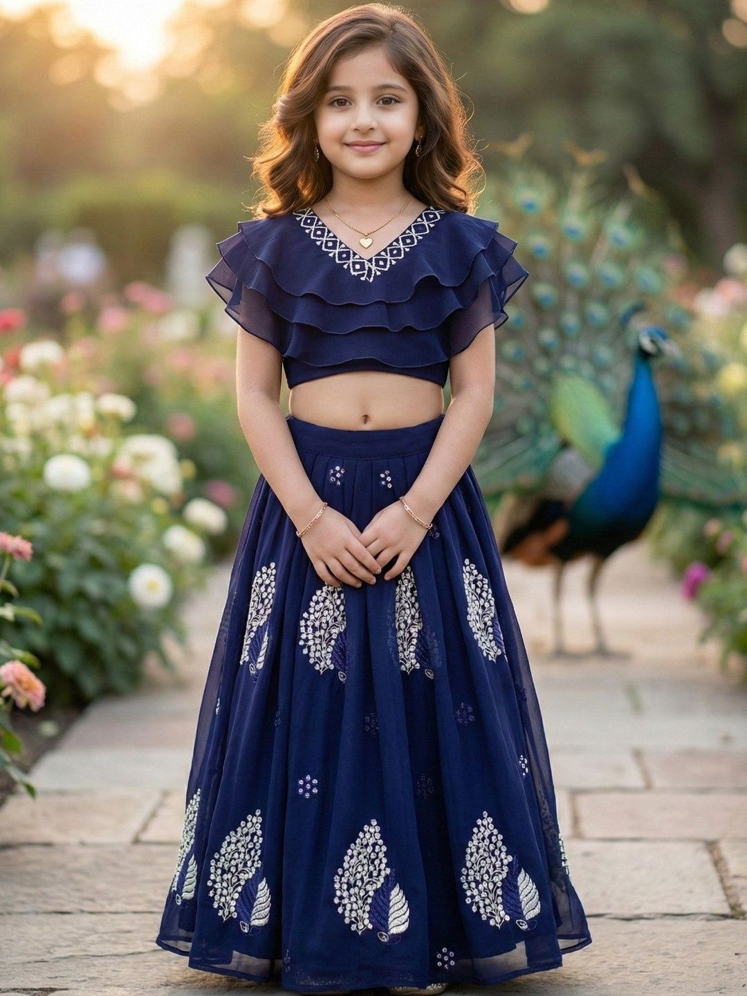 KALINI Girls Embellished Sequinned Ready to Wear Lehenga &