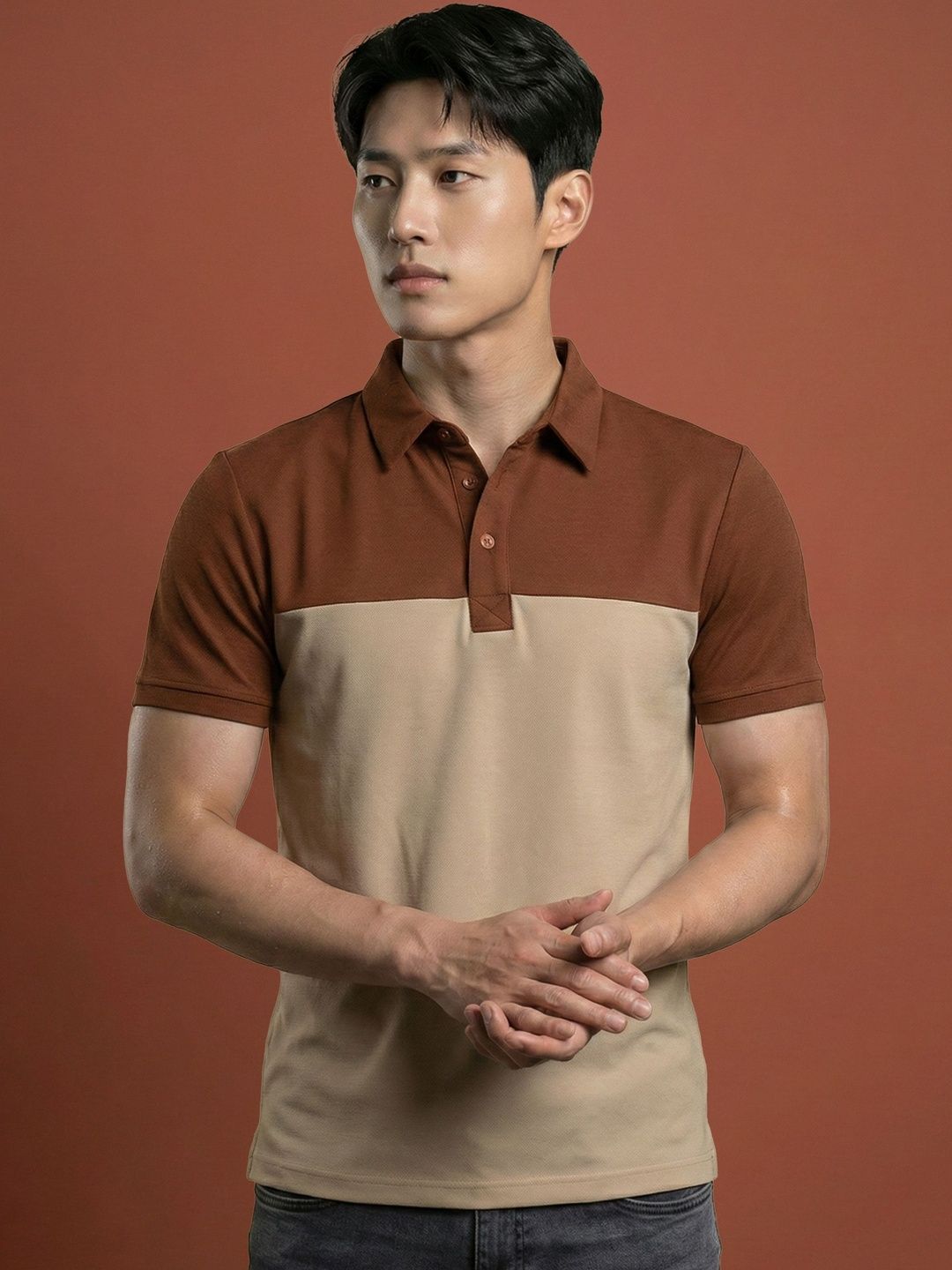 N AND J Men Colourblocked Polo Collar Regular Fit T-shirt