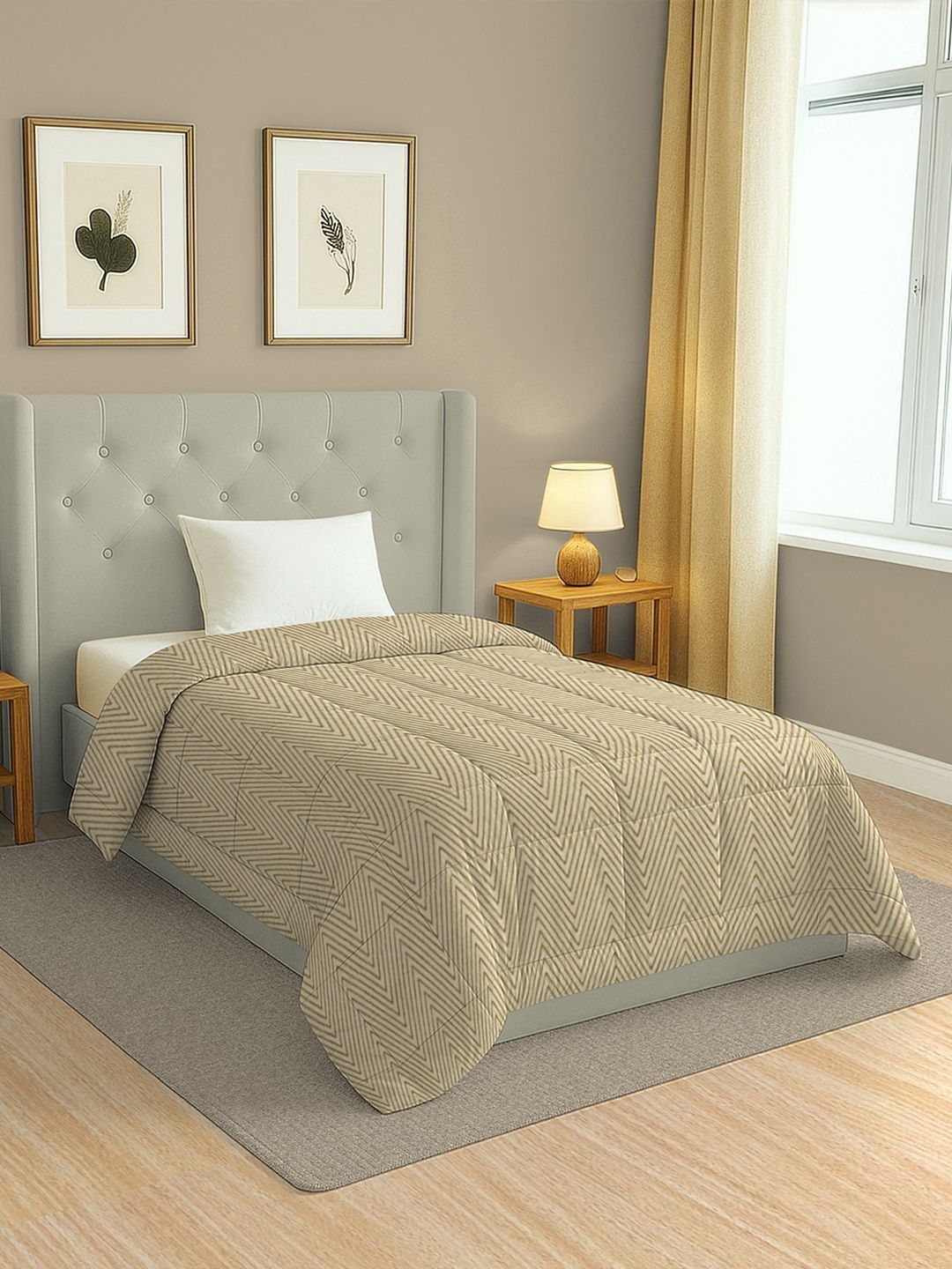 SWAYAM Beige & Beige Geometric Microfiber AC Room 150 GSM Comforter