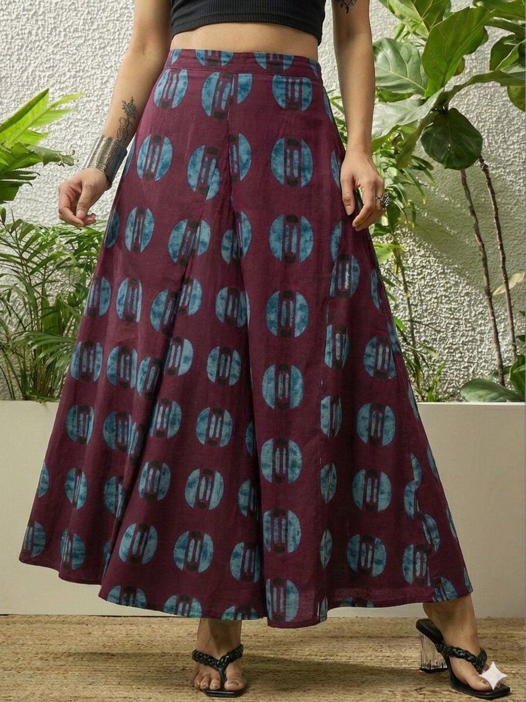 Buy InWeave Women Cotton Blend Geometric Maxi A-Line Skirt
