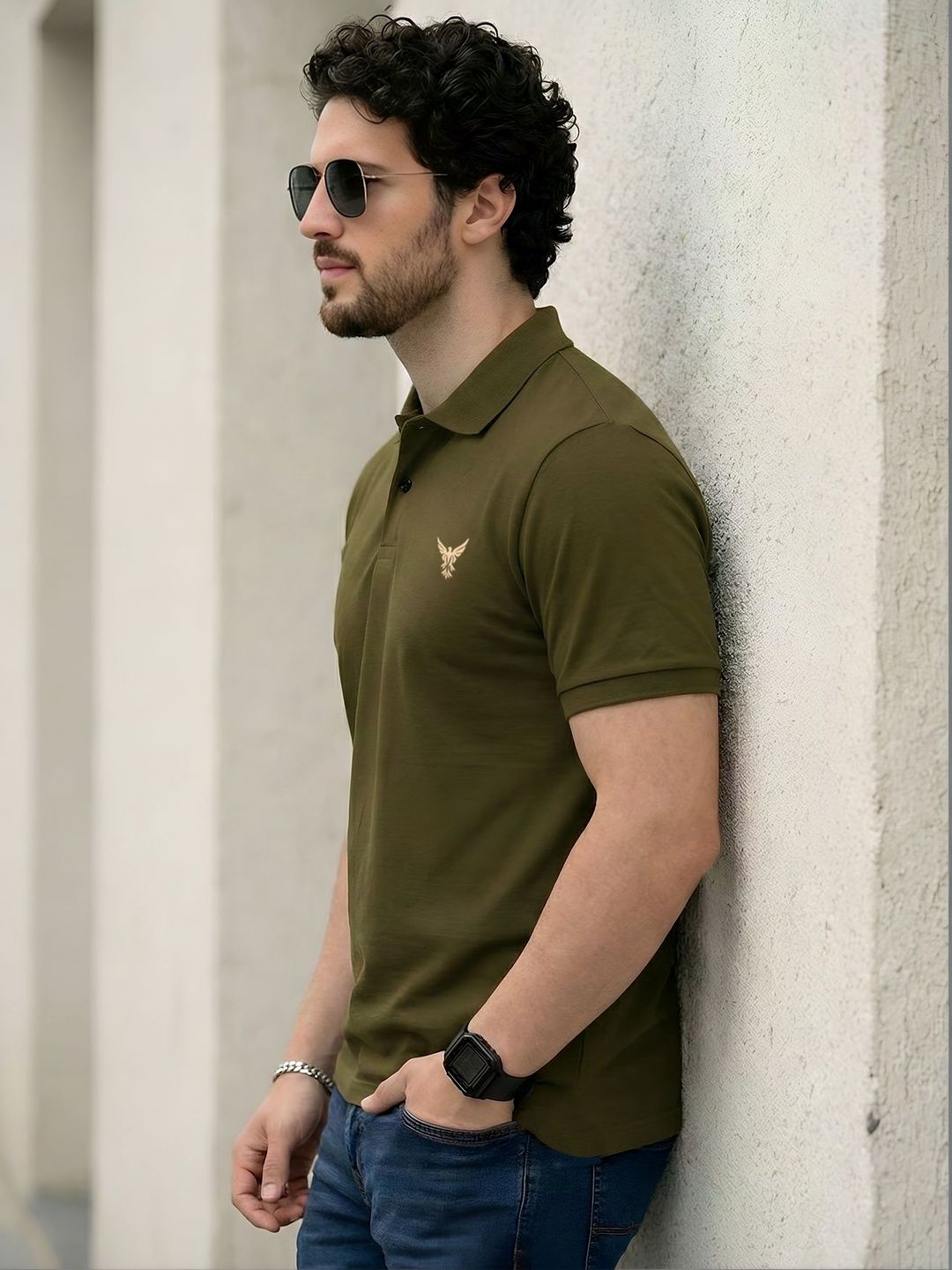AUSK Men Brand Logo Polo Collar T-shirt