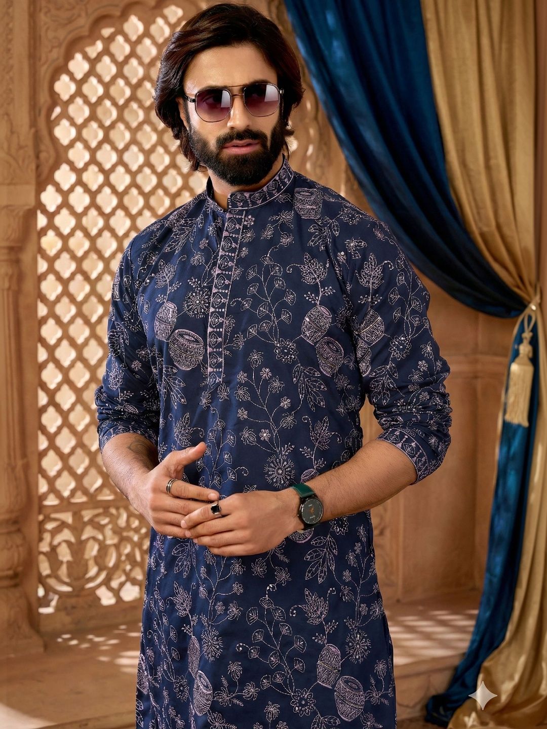 RANGRAAG RANGRAAG Men Ethnic Motifs Embroidered Regular Thread Work Kurta with Trousers
