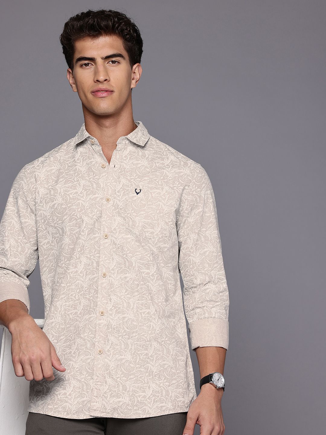 Pure Cotton Casual Shirt Allen Solly Custom Fit Floral Printed Pure Cotton Casual Shirt