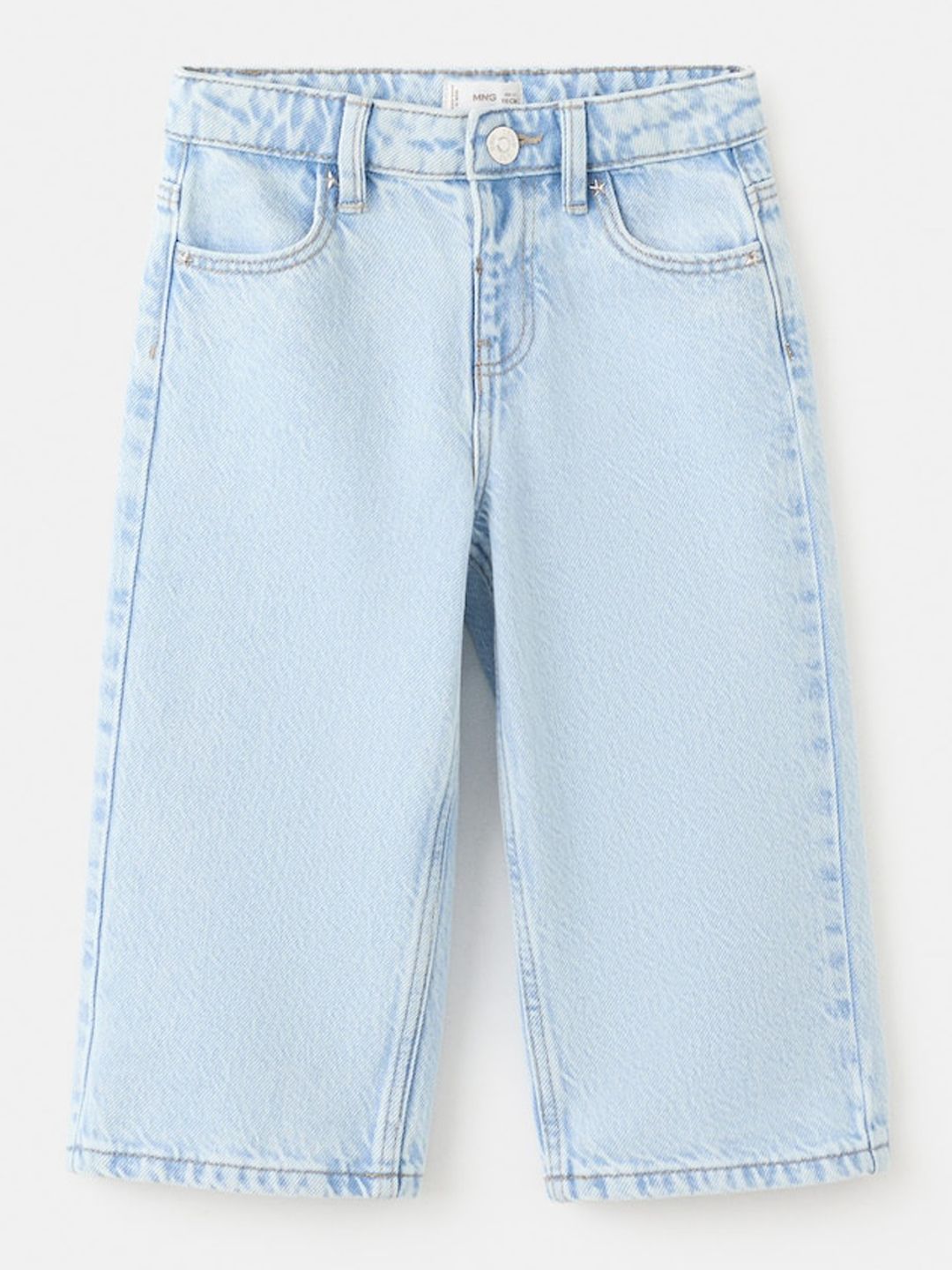 Mango Kids Girls Flared Mid-Rise Heavy Fade Non-Stretchable Pure Cotton Jeans