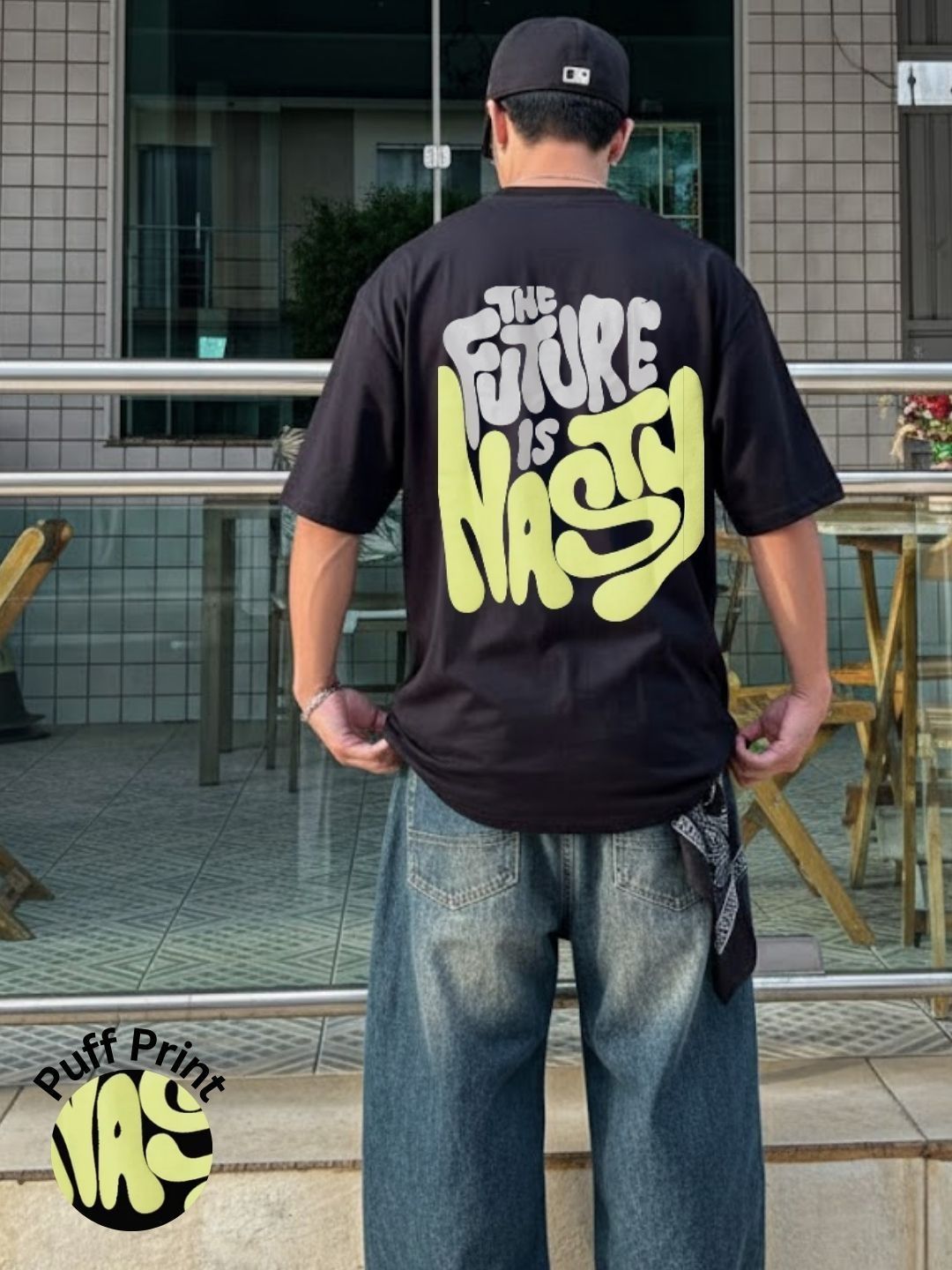 HERE&NOW Men Typography Printed Drop-Shoulder Sleeves T-shirt