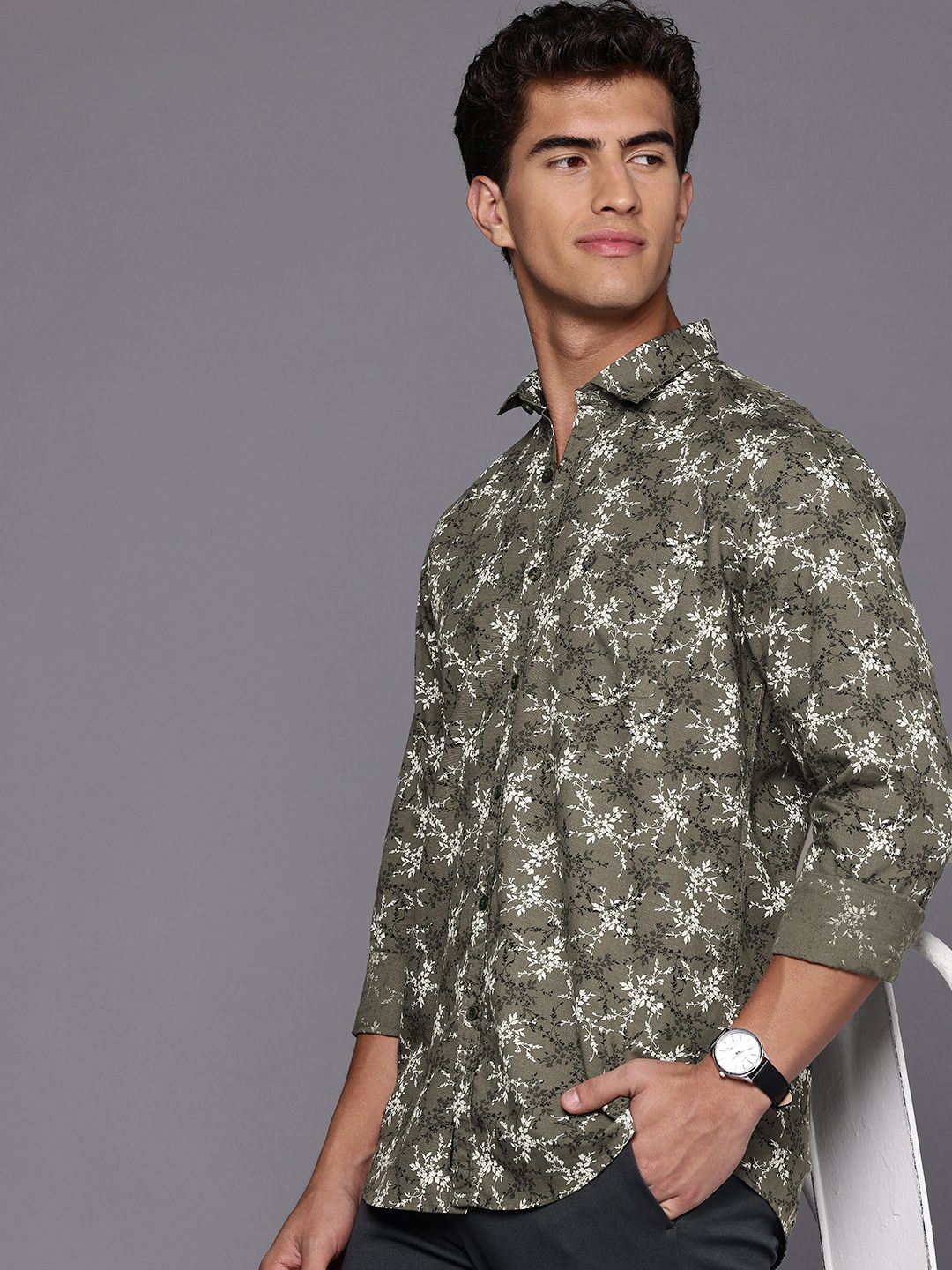 Allen Solly Custom Fit Floral Printed Cotton Linen Casual Shirt