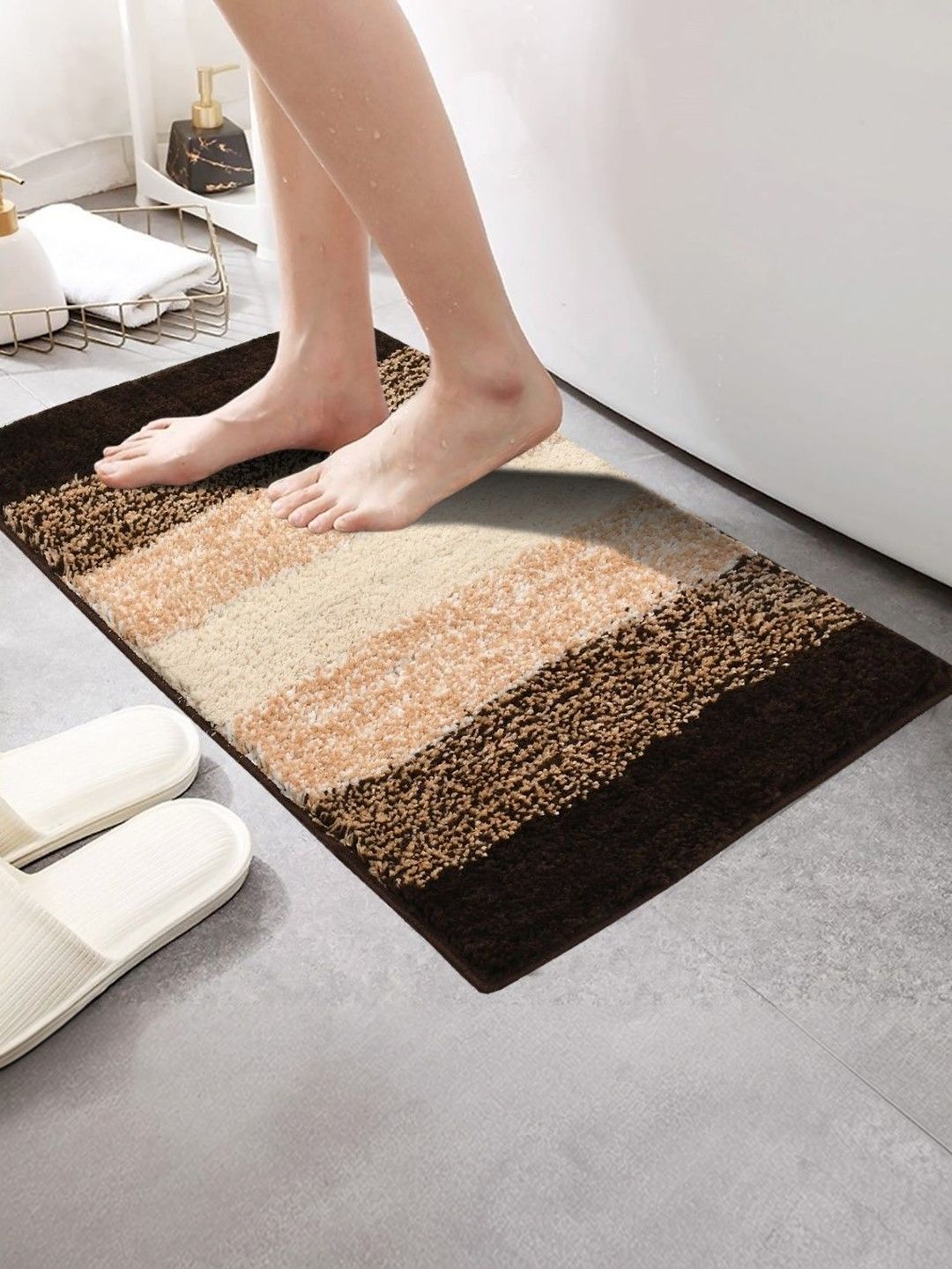 Myntra Elegant Homes Brown Striped Antiskid Doormat