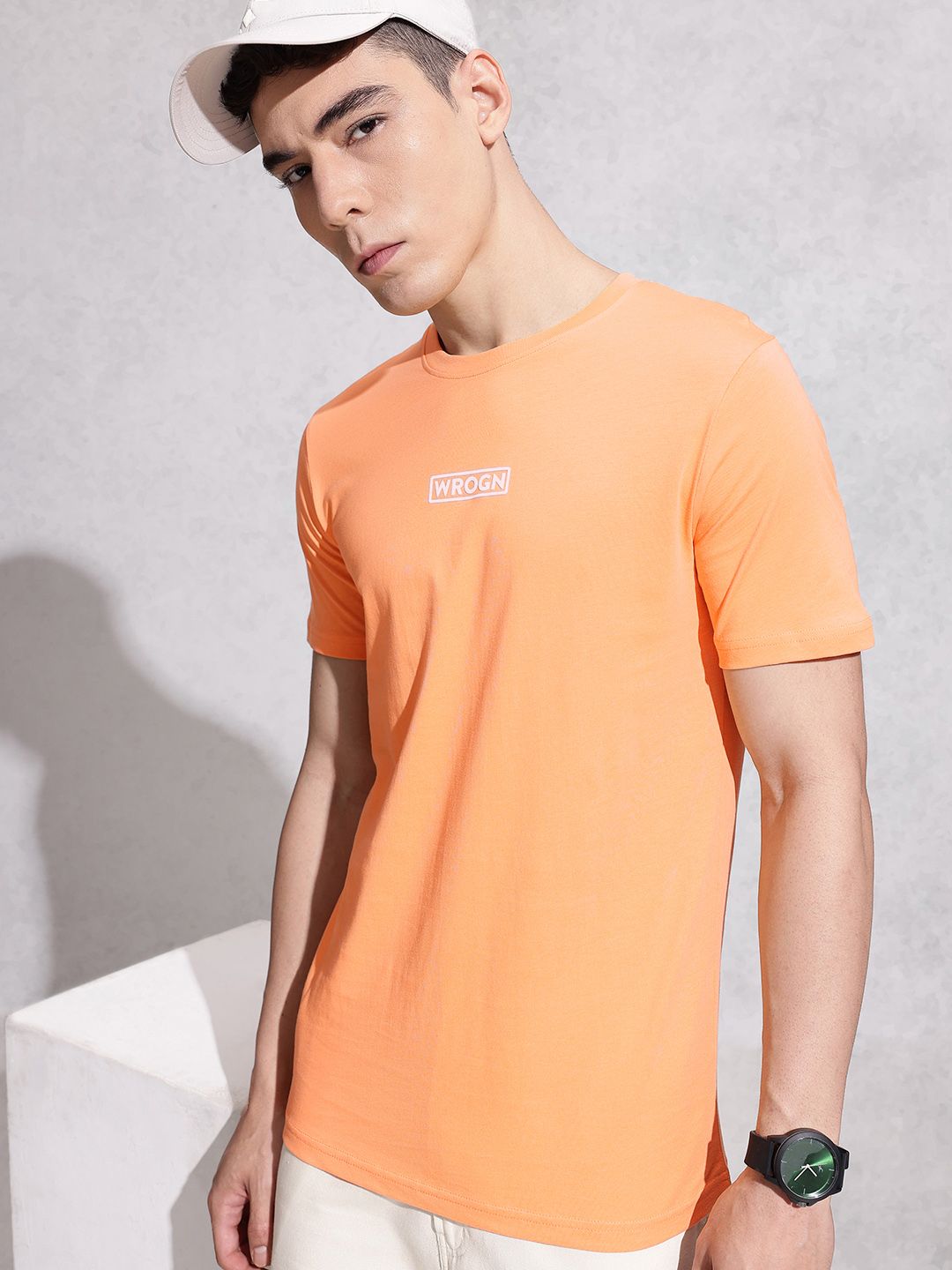 WROGN Slim Fit Typography Printed Pure Cotton T-shirt
