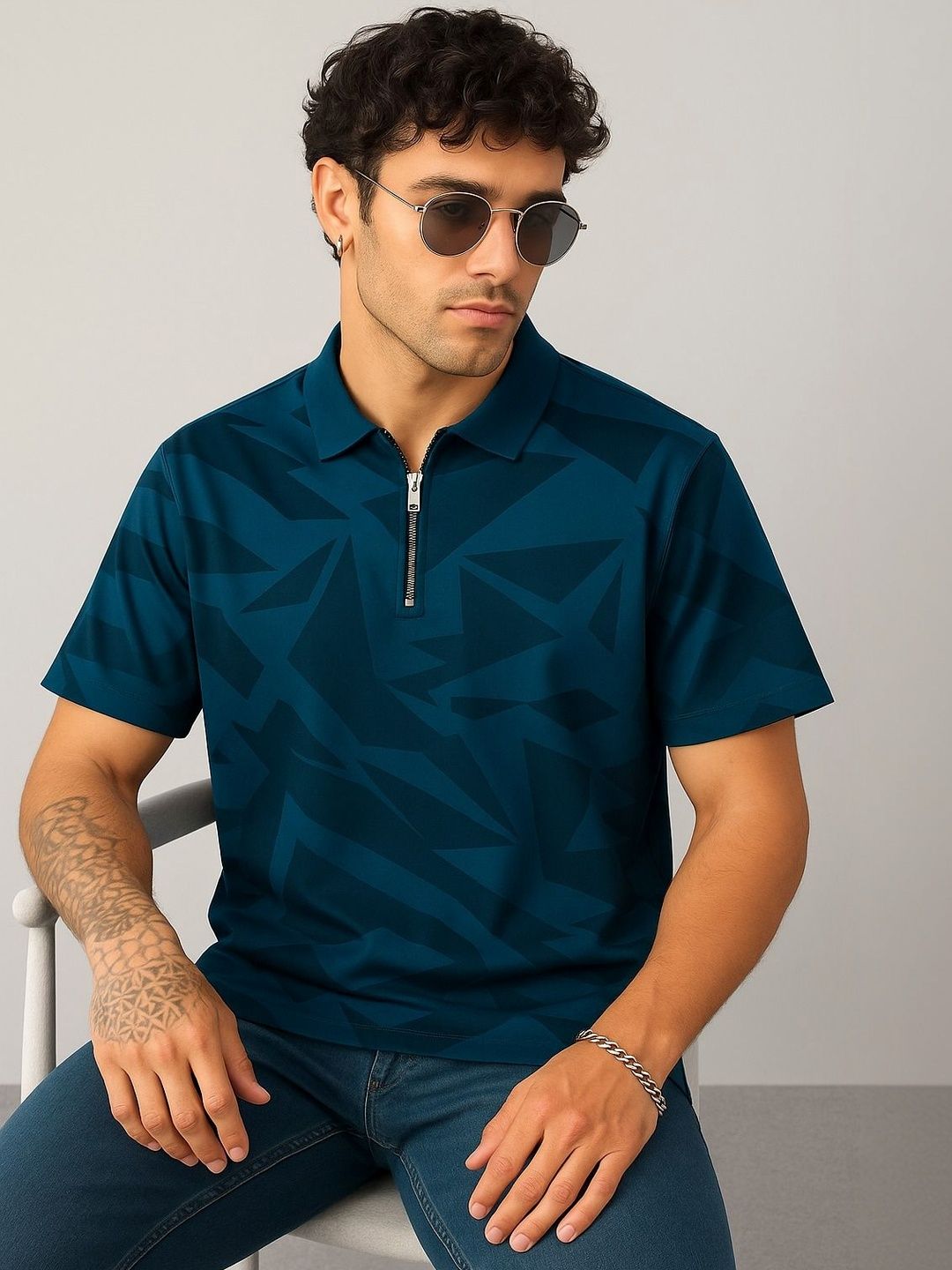 R.Code by The Roadster Life Co. Men Polo Collar T-shirt