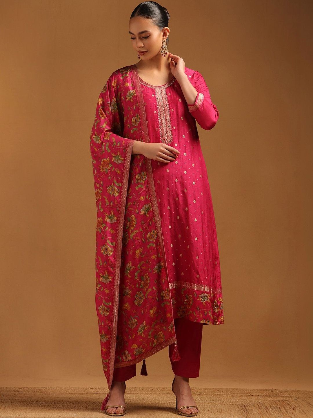 Women Embroidered Kurta with Trousers With Dupatta Soch Women Ethnic Motifs Embroidered Regular Thread Work Kurta with Trousers & With Dupatta