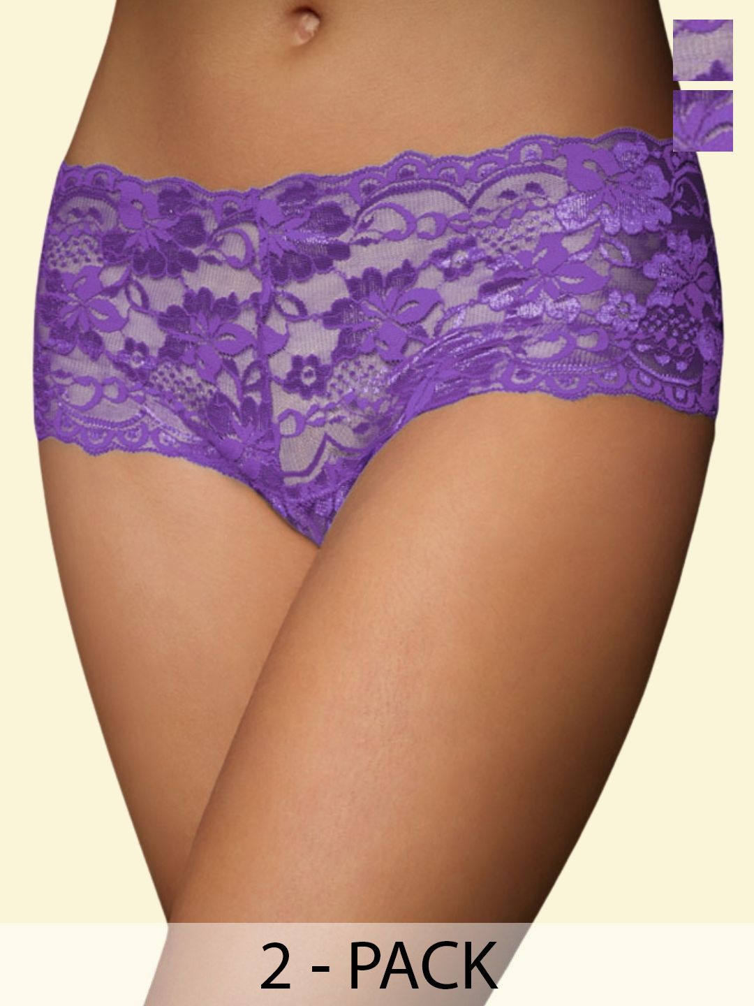 ZERJAMA Women Pack of 2 Self Design Lace Hipster Briefs