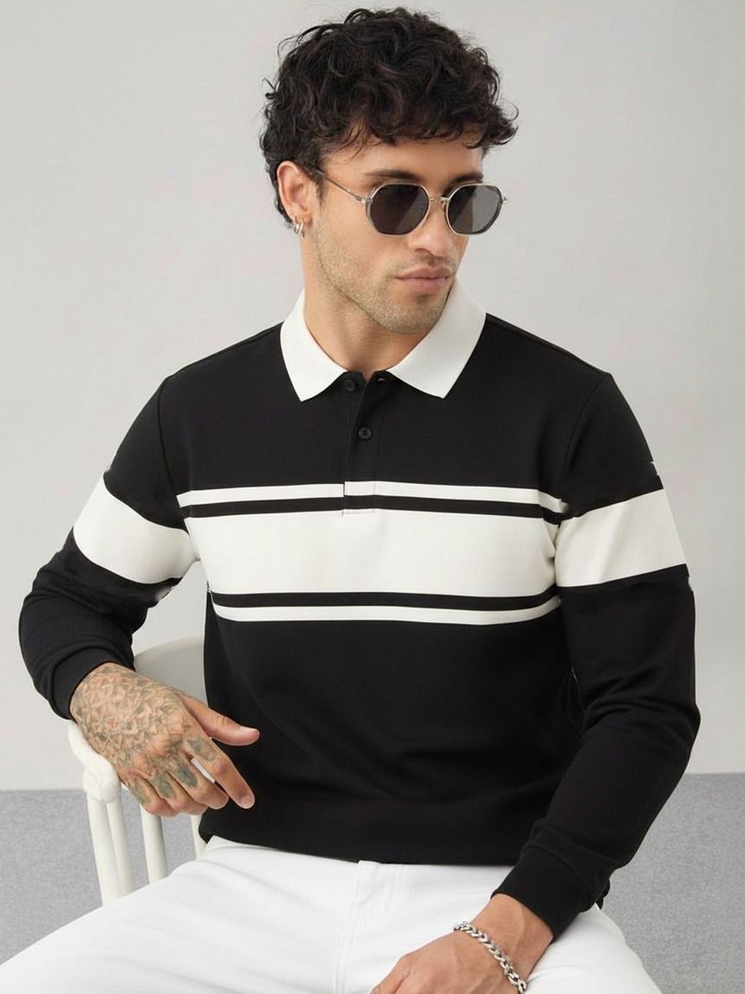 R.Code by The Roadster Life Co. Men Colourblocked Polo Collar T-shirt