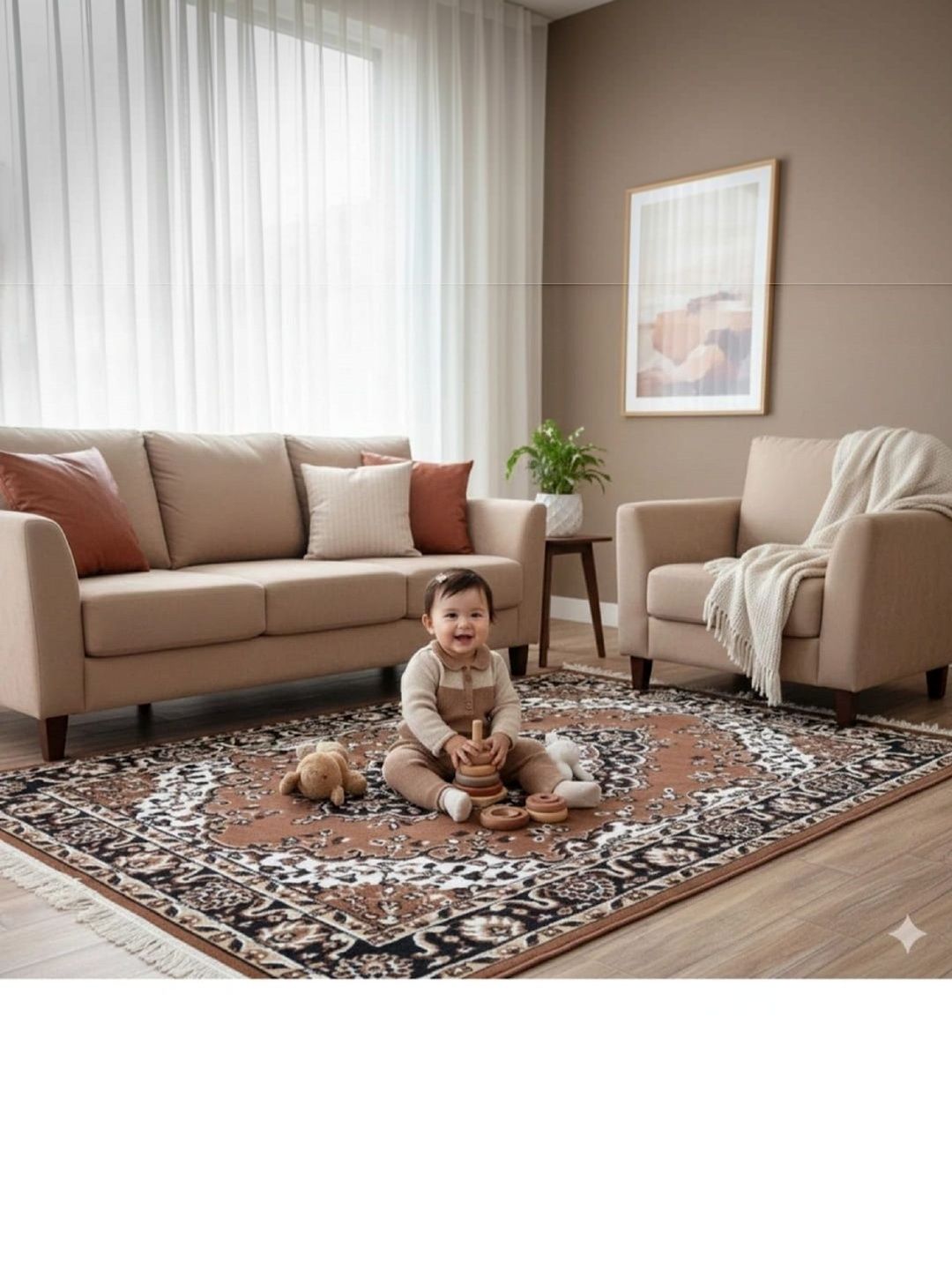 KAYNAT CARPET KAYNAT CARPET Gold-Toned Ethnic Motifs Anti-Skid Polypropylene Carpet