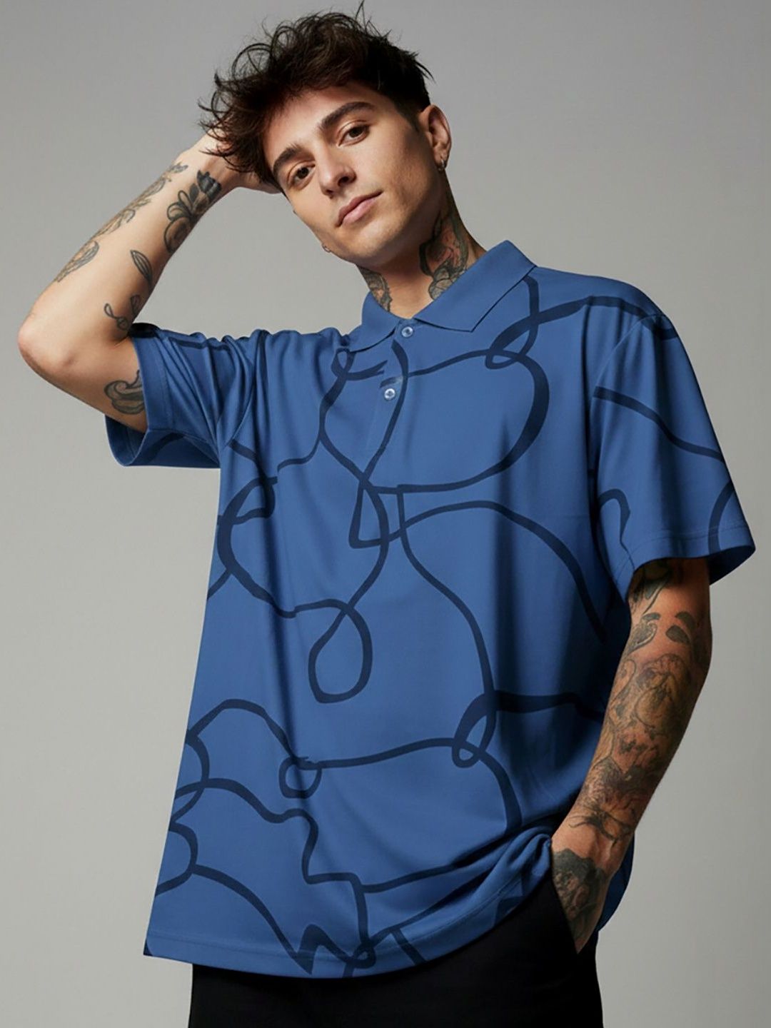 glitchez Men Printed Polo Collar T-shirt