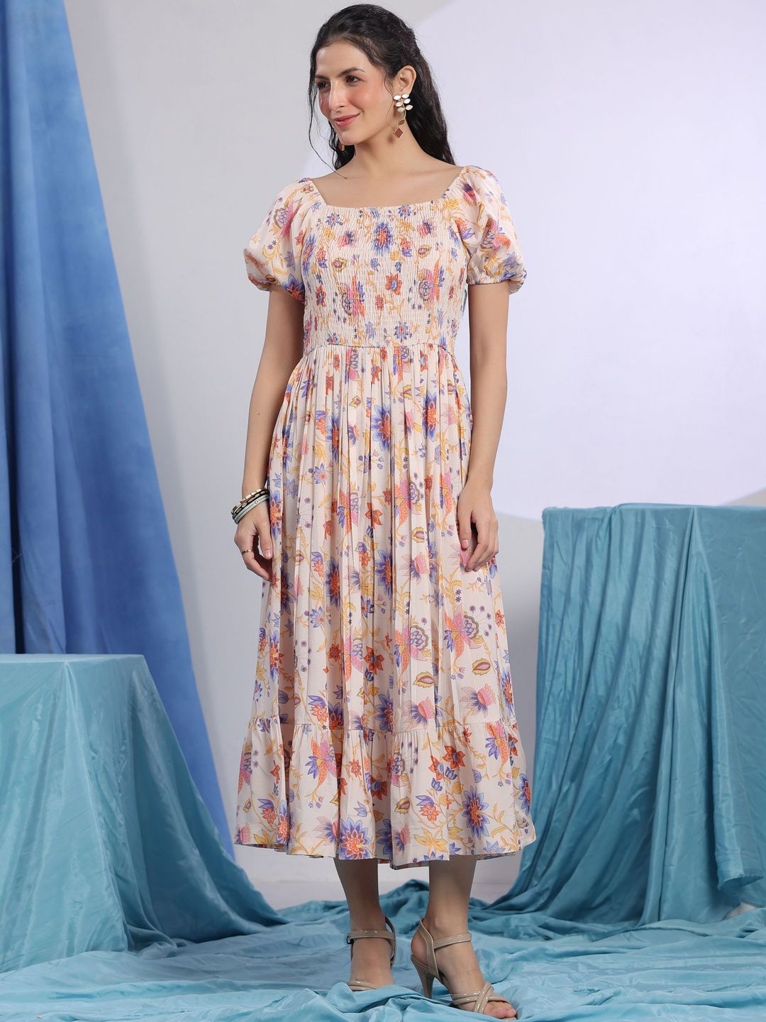 Floral Print A-Line Maxi Dress JISORA Floral Print A-Line Maxi Dress