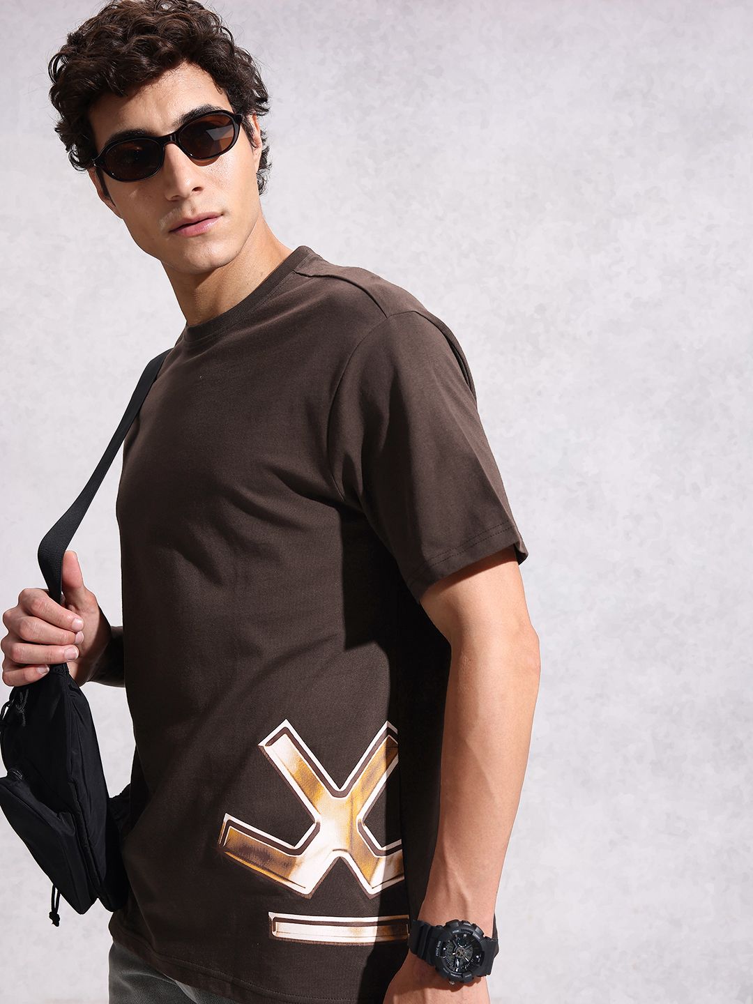 WROGN Brand Logo Printed Drop-Shoulder Sleeves Pure Cotton Oversized T-shirt