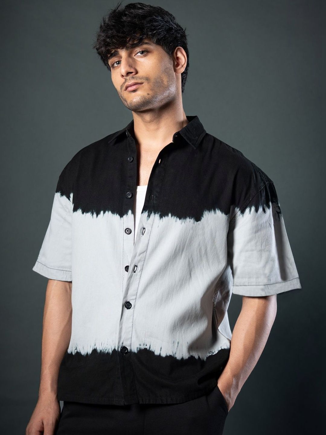 Powerlook Tie Dye Printed Cotton Short Sleeves Oversized Fit Shirt