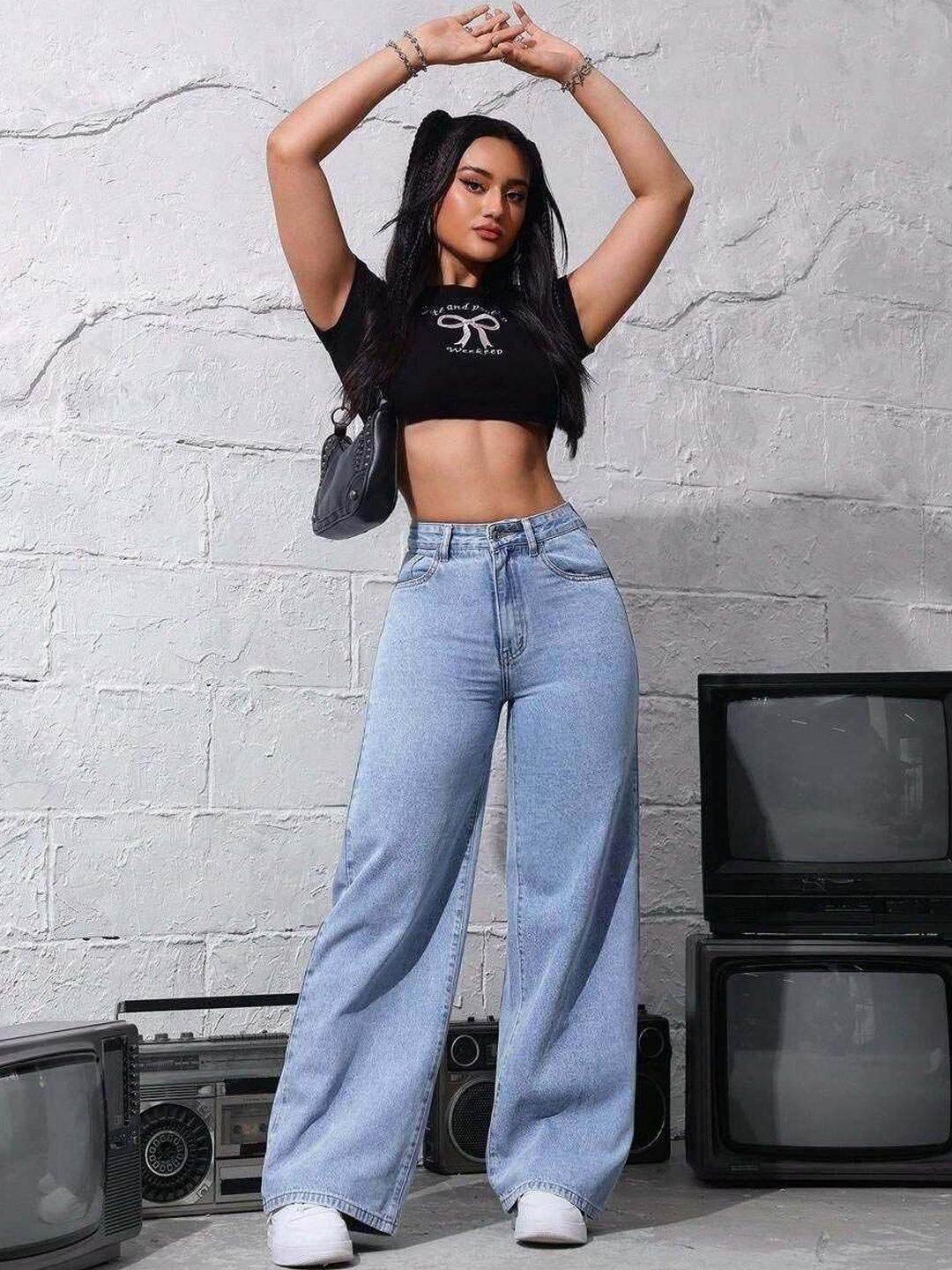 Stylecast X Kotty Women Classic Wide Leg High-Rise Light Fade Stretchable Jeans