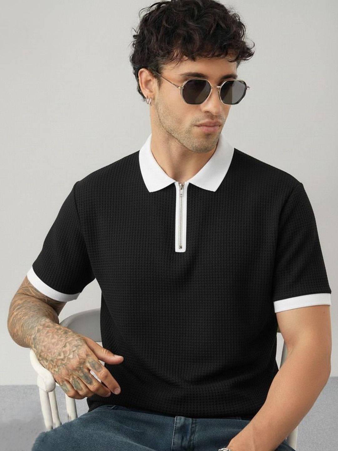 R.Code by The Roadster Life Co. Men Polo Collar T-shirt