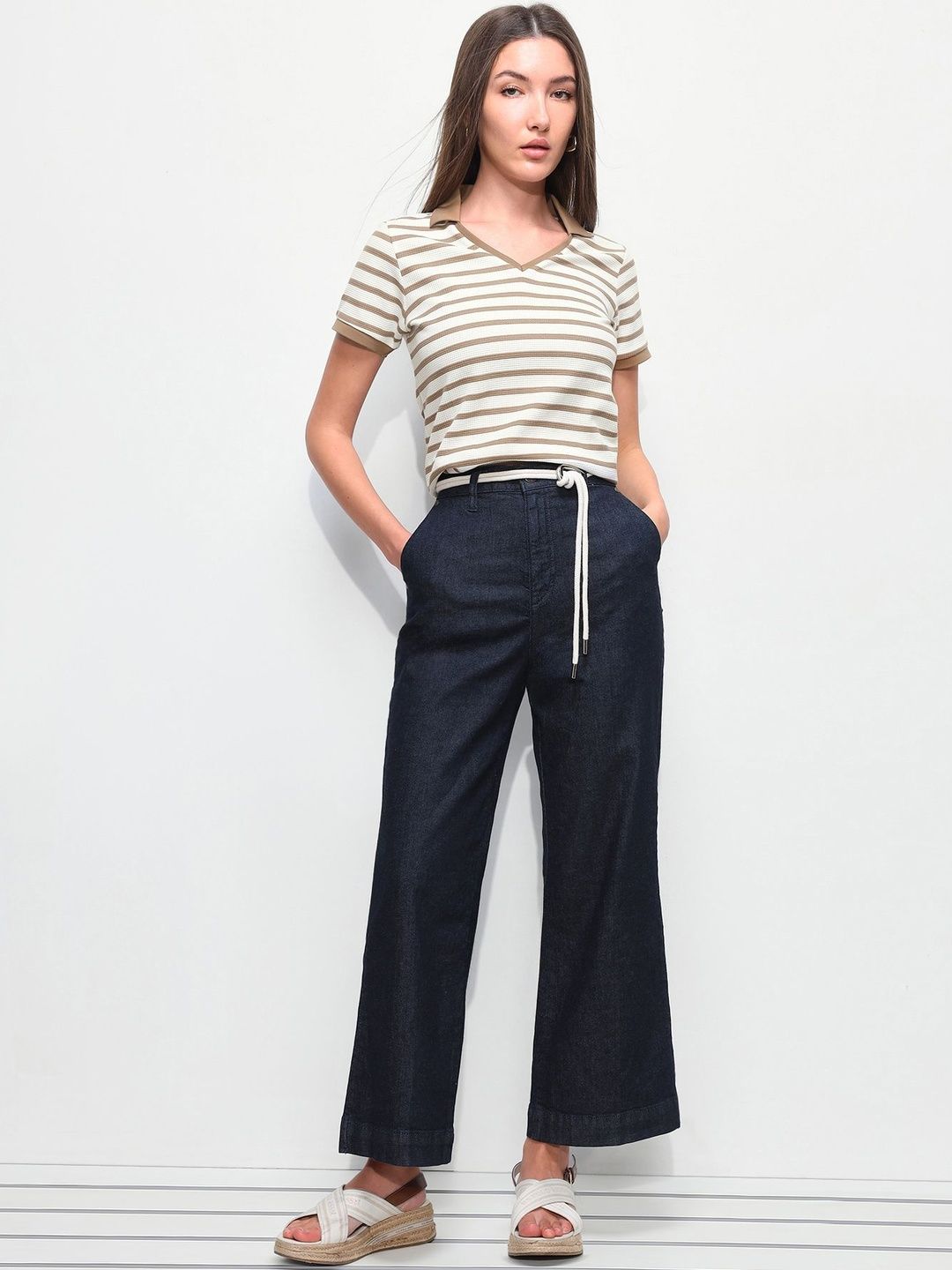 Striped Polo Collar T-shirt