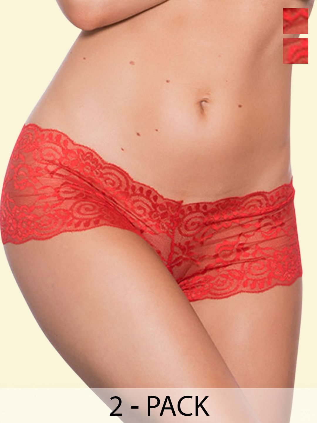 ZERJAMA Women Pack of 2 Self Design Lace Boy Shorts