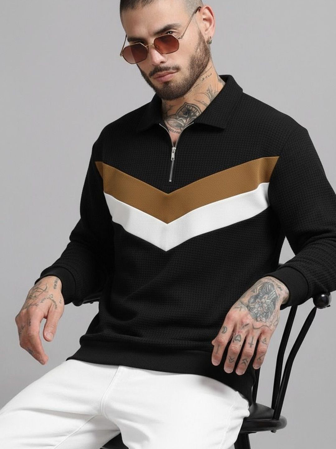 R.Code by The Roadster Life Co. Men Colourblocked Polo Collar T-shirt