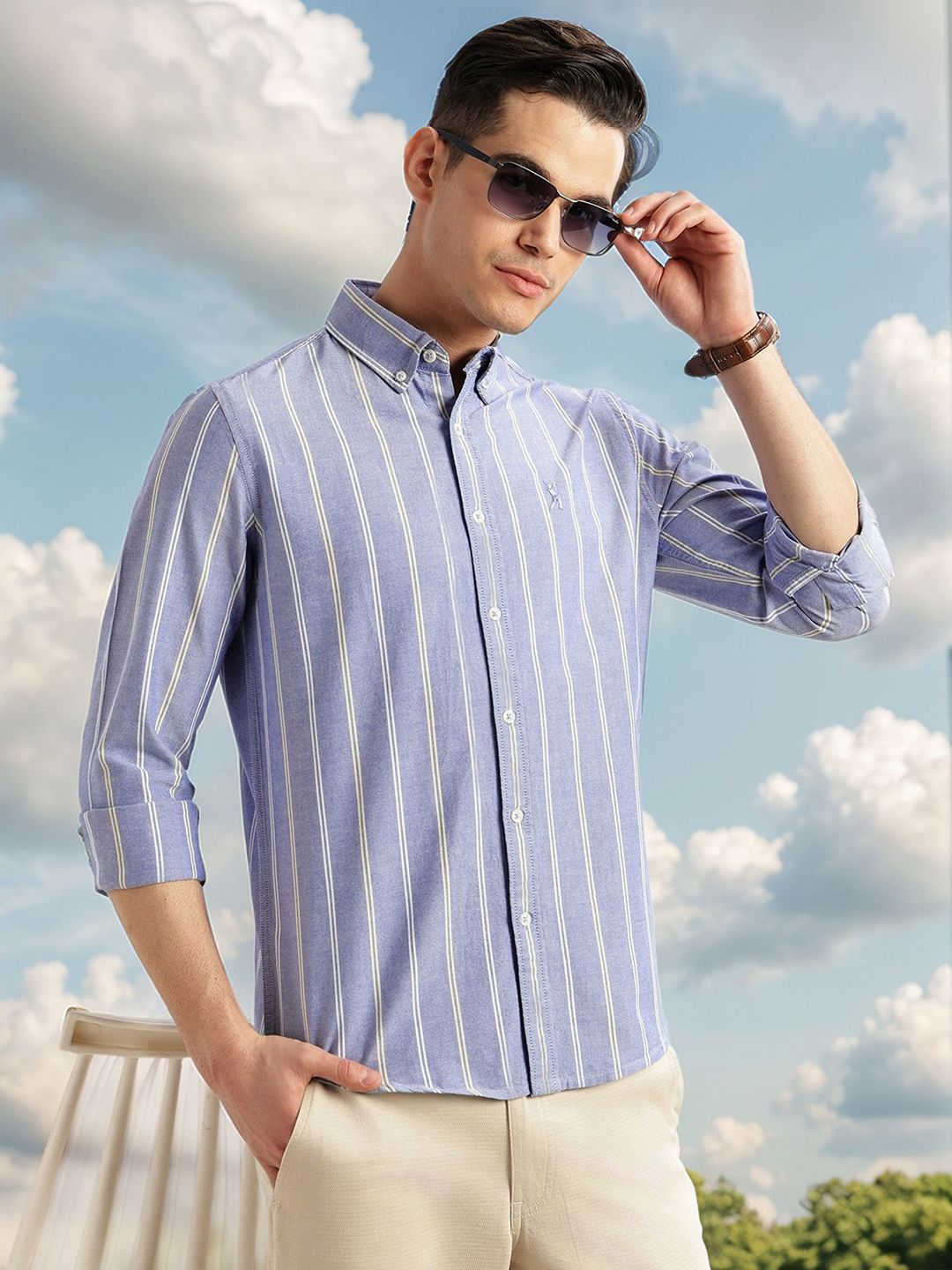 Thomas Scott Men Premium Slim Fit Striped Casual Shirt