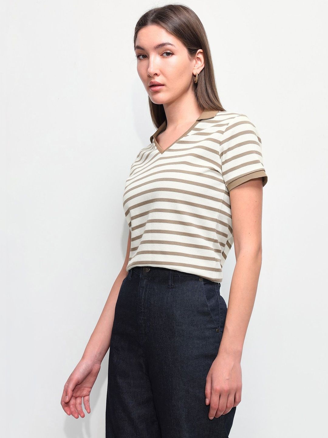 Striped Polo Collar T-shirt
