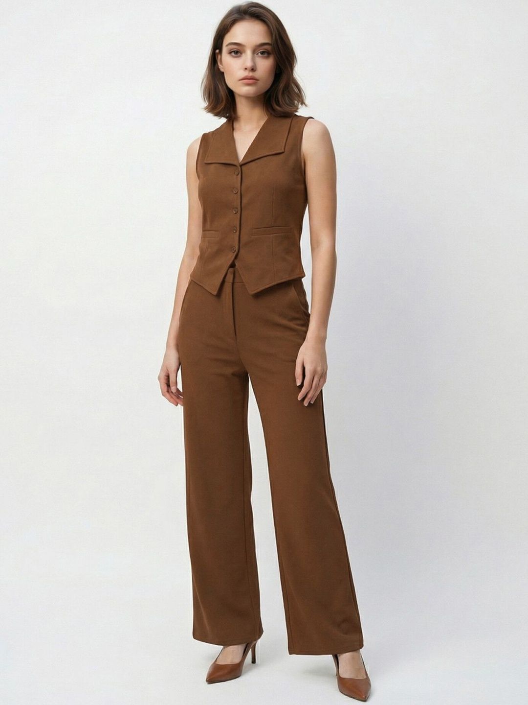 glitchez Solid Blazer with Trousers