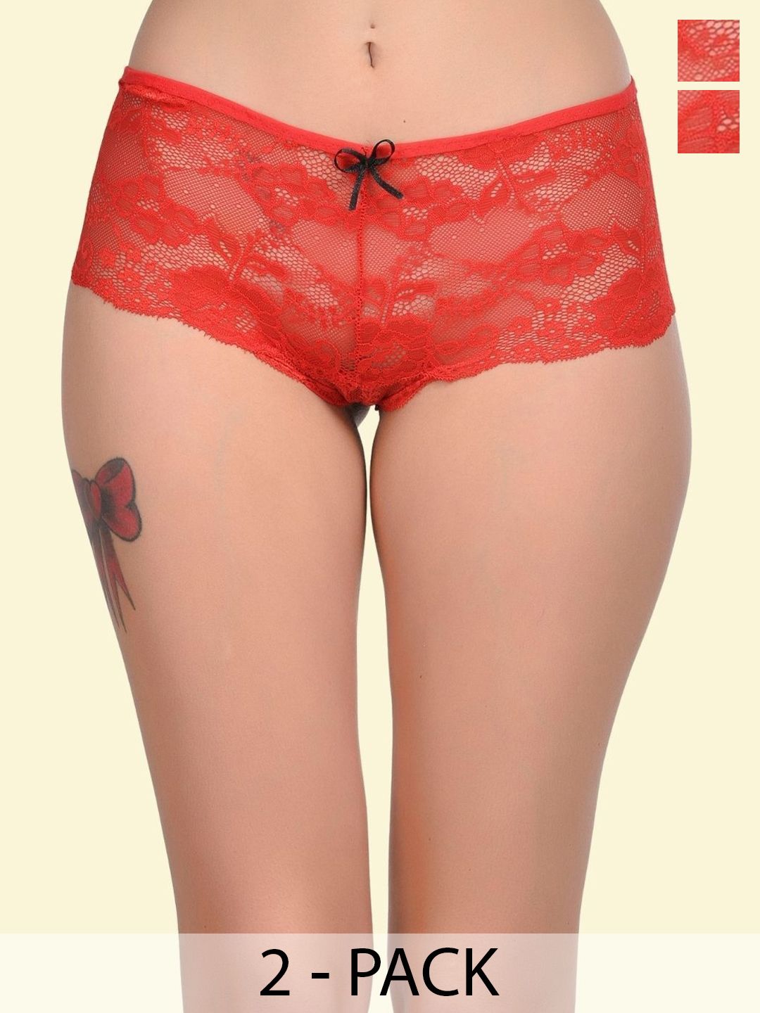 ZERJAMA Women Pack of 2 Self Design Lace Hipster Briefs