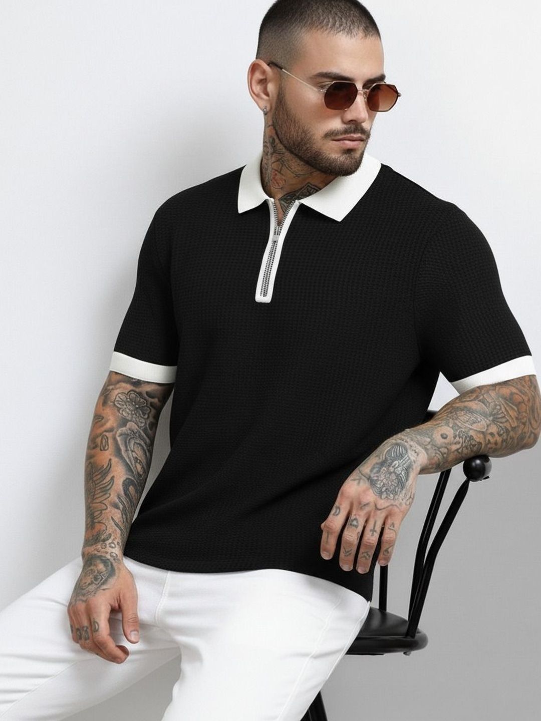 R.Code by The Roadster Life Co. Men Polo Collar T-shirt