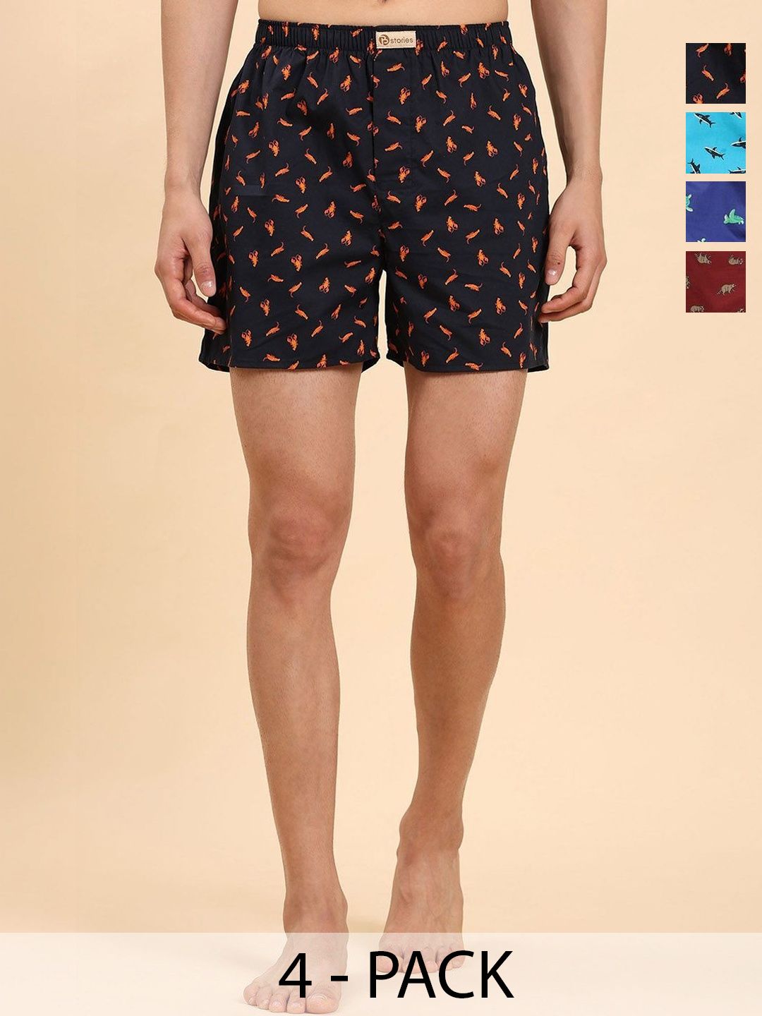 BStories Pack Of 4 Printed Pure Cotton Boxers