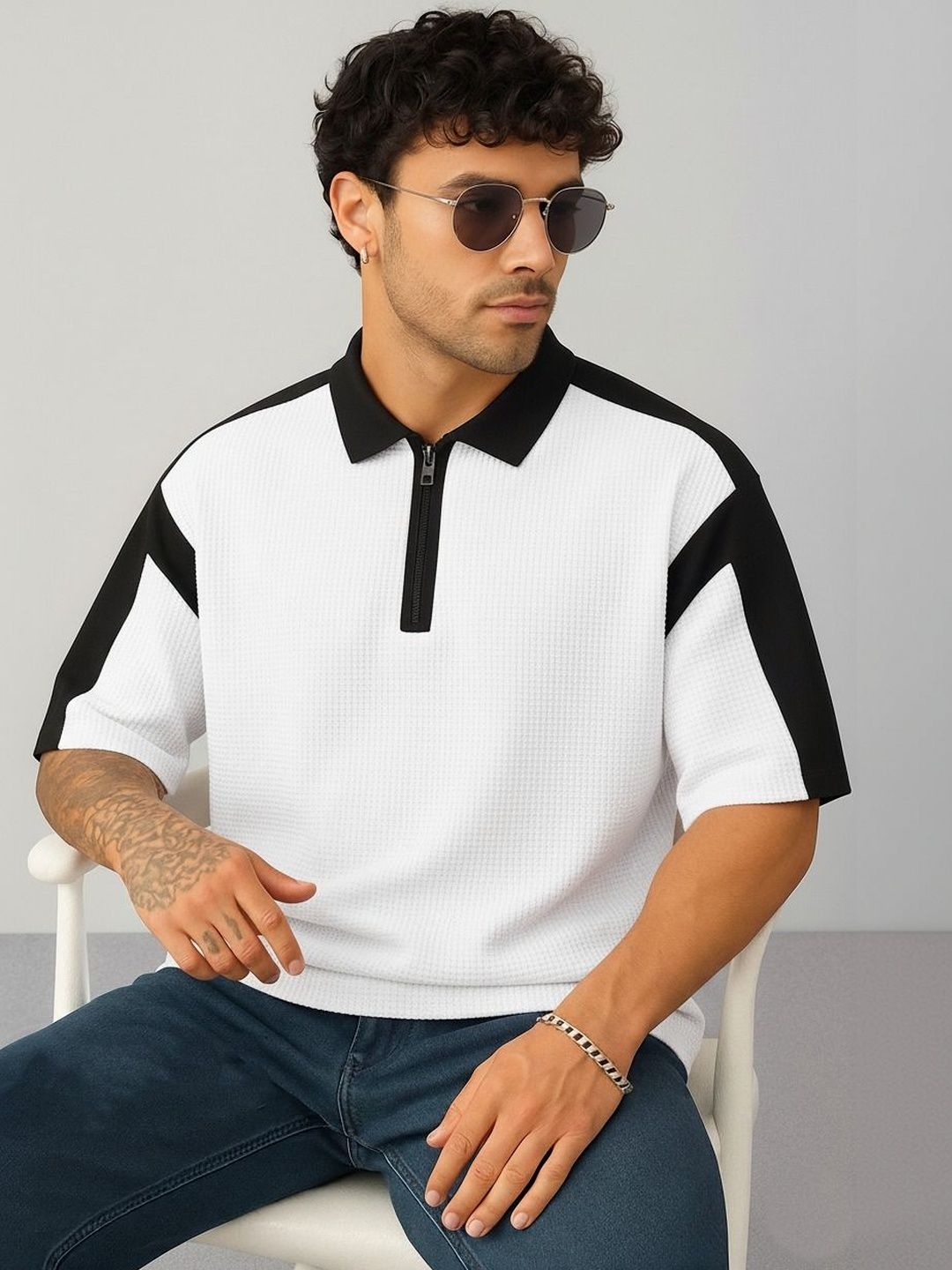 R.Code by The Roadster Life Co. Men Colourblocked Polo Collar T-shirt