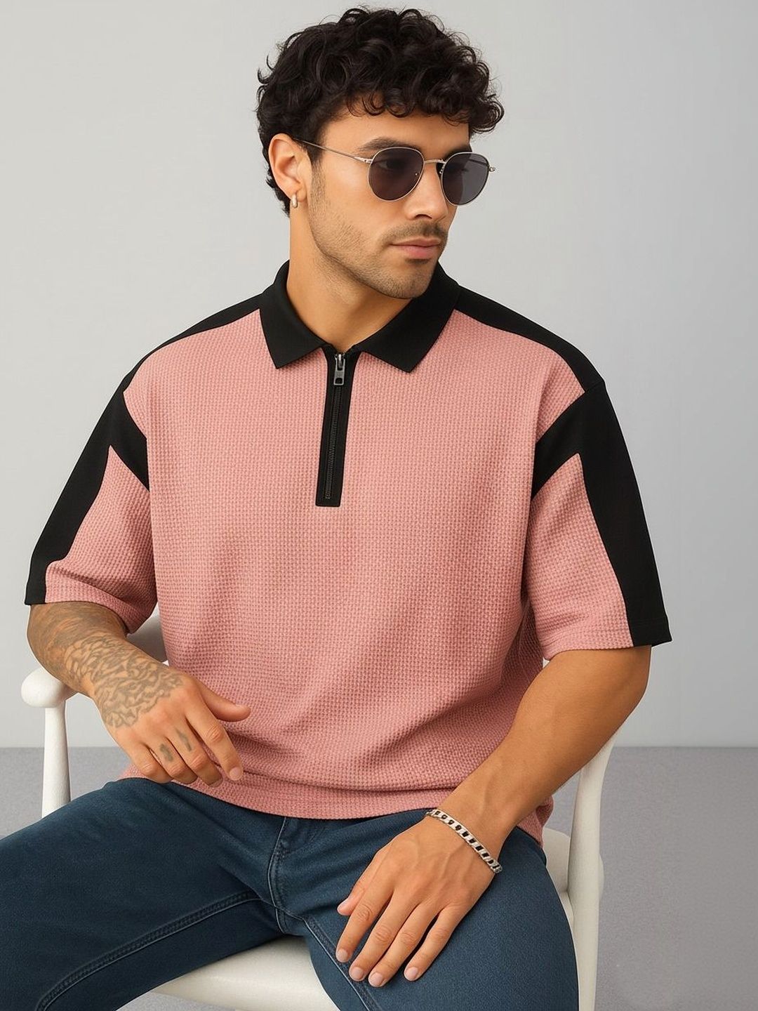 R.Code by The Roadster Life Co. Men Colourblocked Polo Collar T-shirt