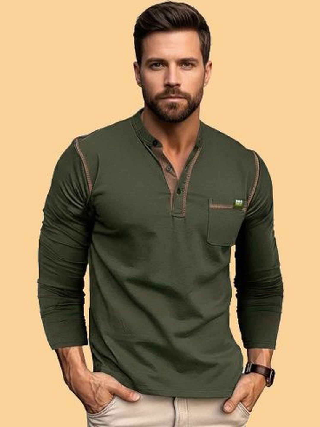 REYA Men Henley Neck Pockets T-shirt