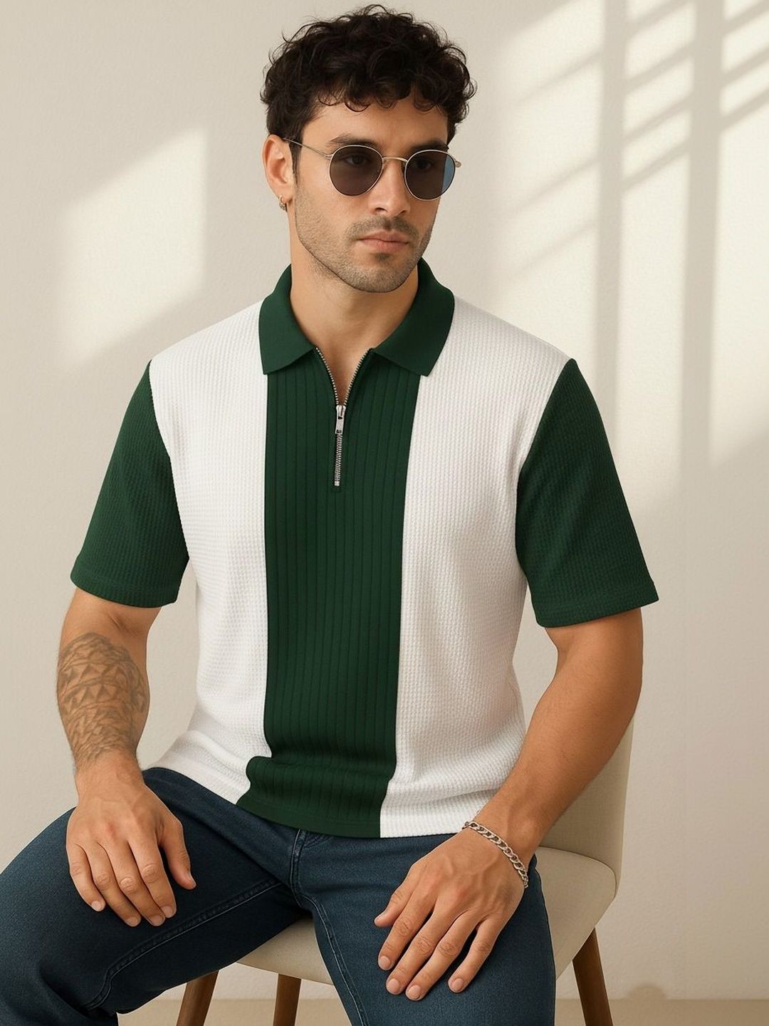 R.Code by The Roadster Life Co. Men Colourblocked Polo Collar T-shirt