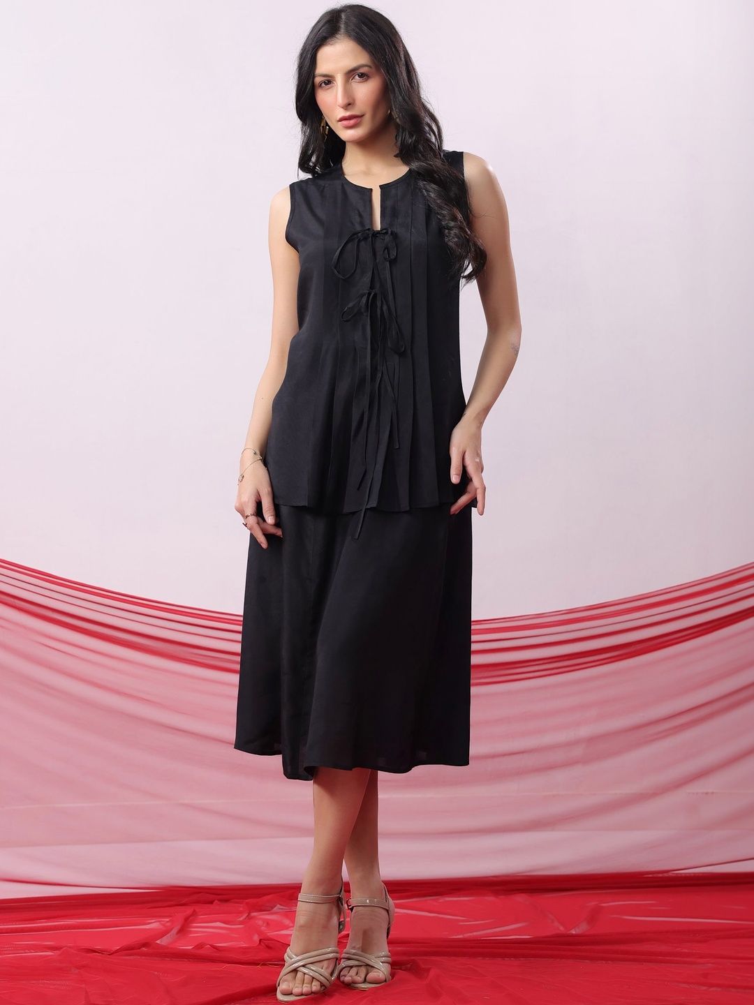 Women Co-Ords JISORA Silk Solid Top with Skirt