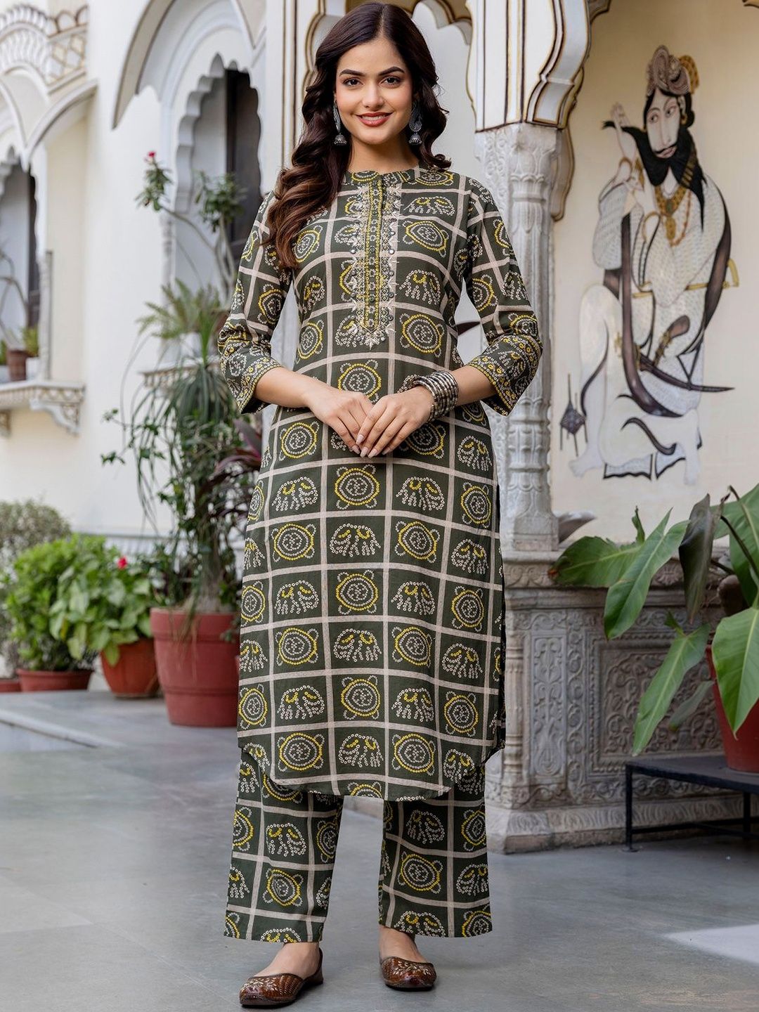 Indo Era Printed Mandarin Collar Top & Trousers Co-Ords