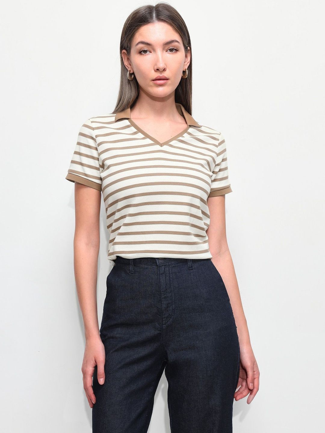 Striped Polo Collar T-shirt