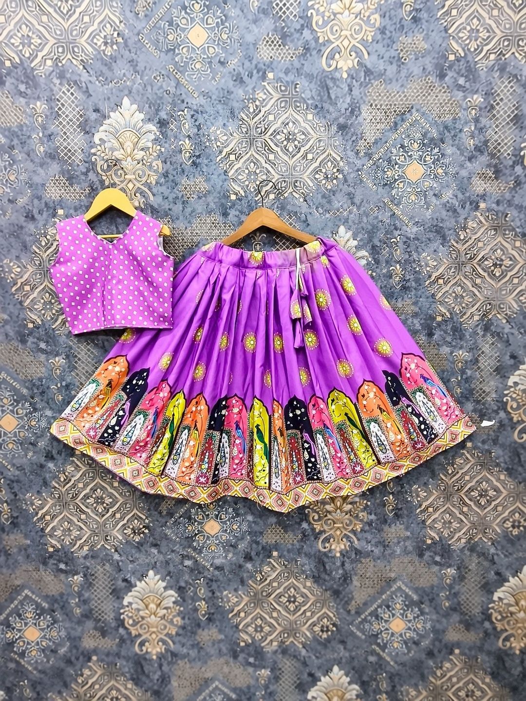 Tiny Twirls Girls Printed Unique Printed Design Ready to Wear Lehenga & Choli