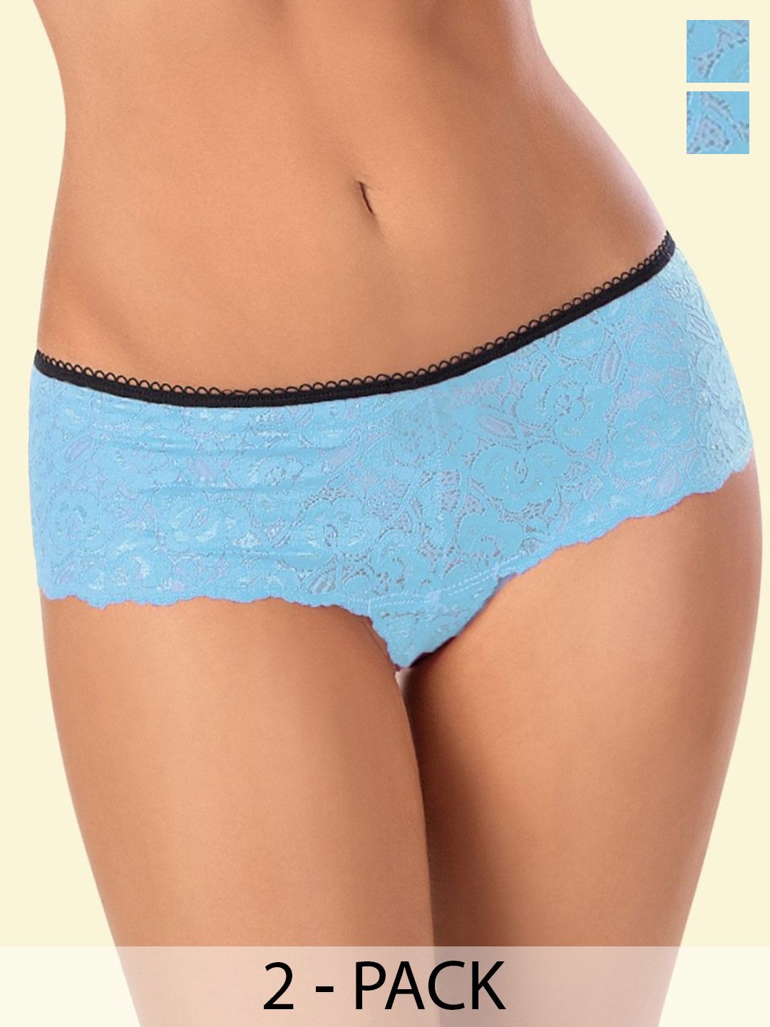 ZERJAMA Women Pack of 2 Self Design Lace Hipster Briefs