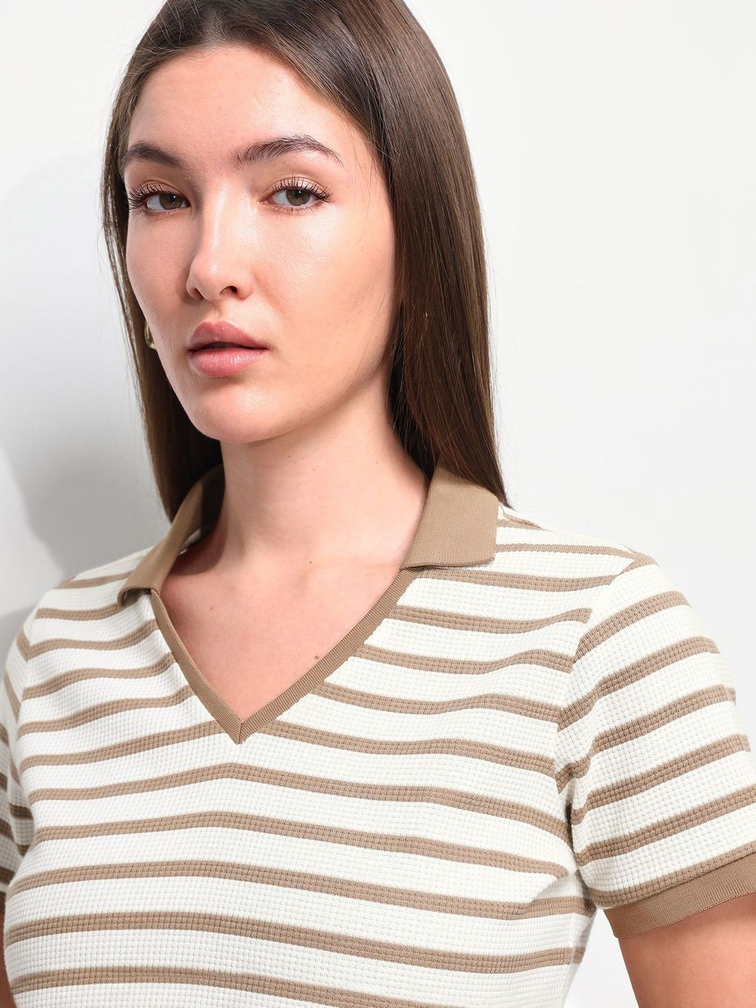 Striped Polo Collar T-shirt
