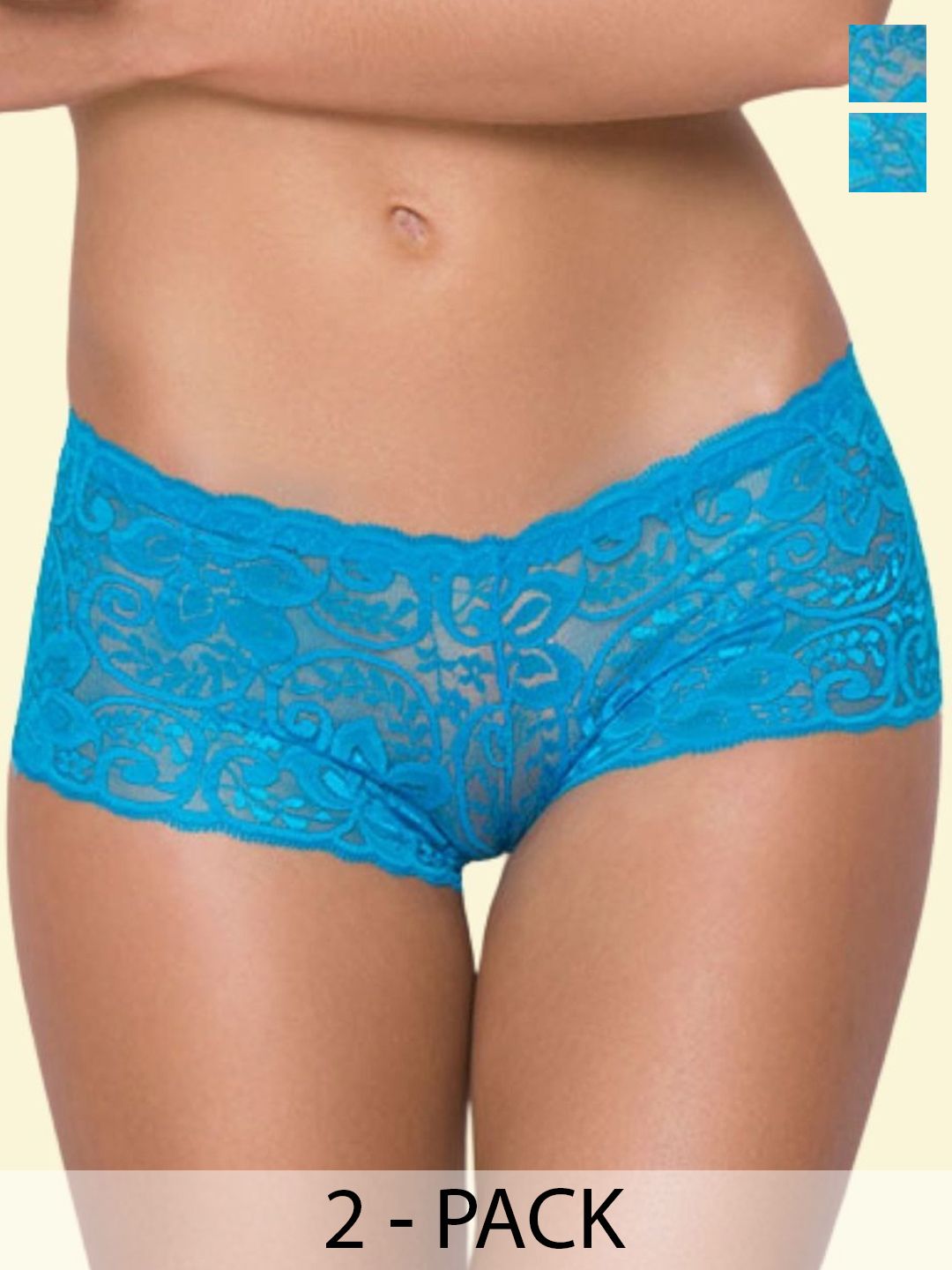 ZERJAMA Women Pack of 2 Self Design Lace Boy Shorts