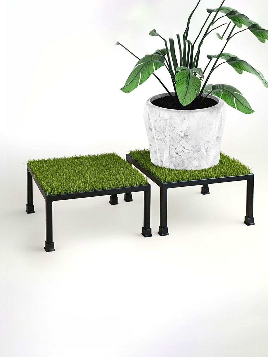 RUBOXA 2Pcs Black & Green Rust-Resistant Square Planter Stands With Wheels With Grass Truf